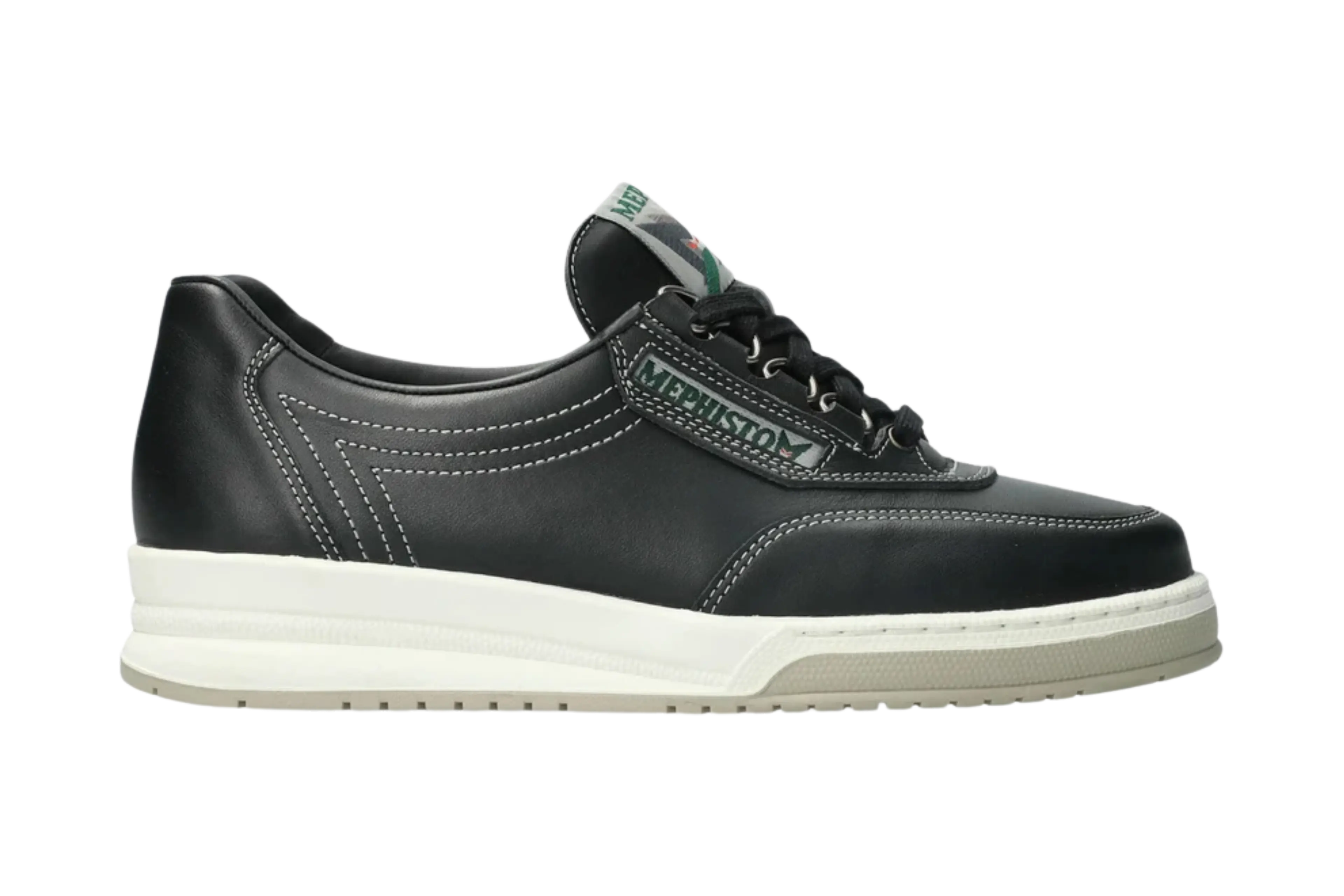 Mephisto Rush shoe in black and white, side view