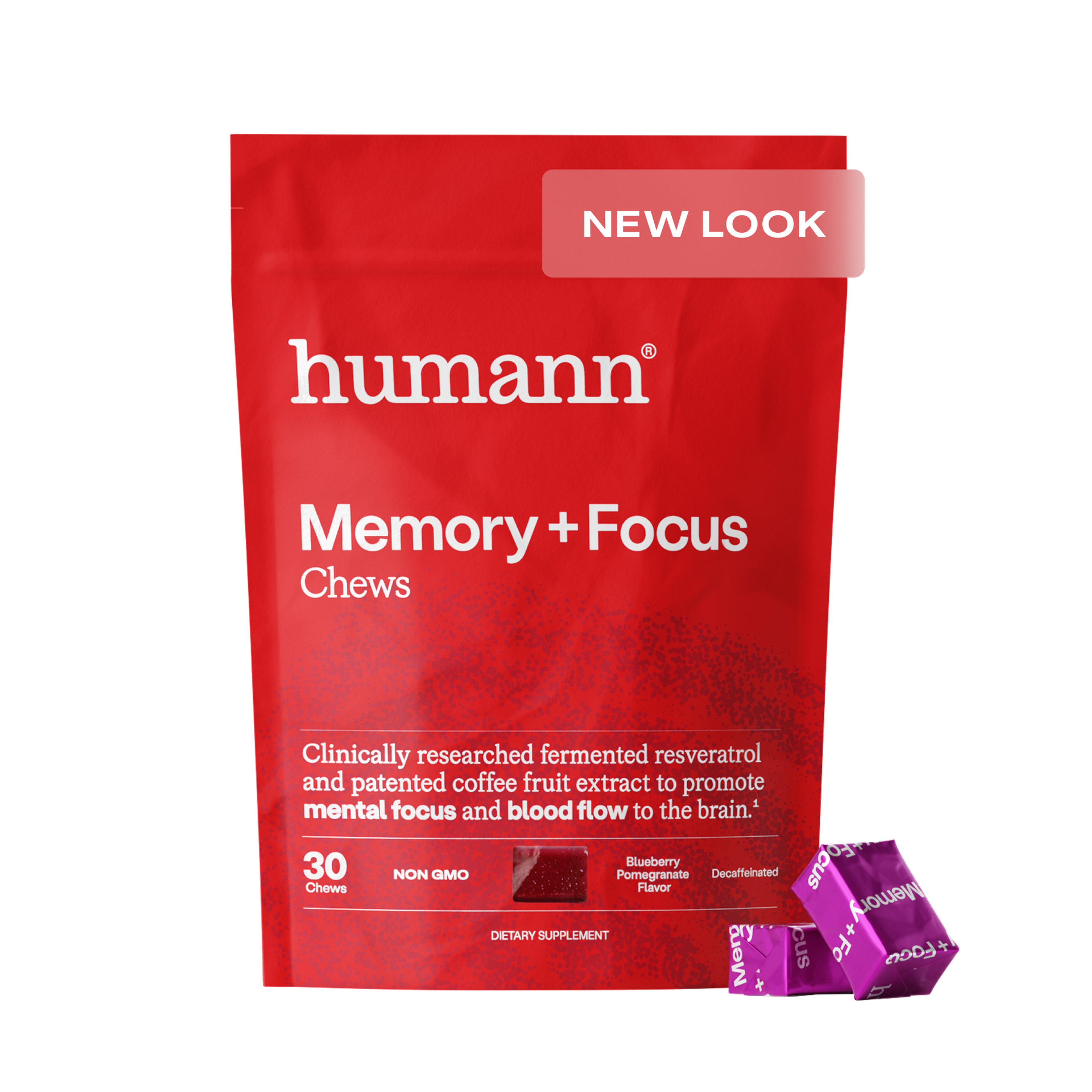 Bag of SuperBeets Memory + Focus Chews with product form shown