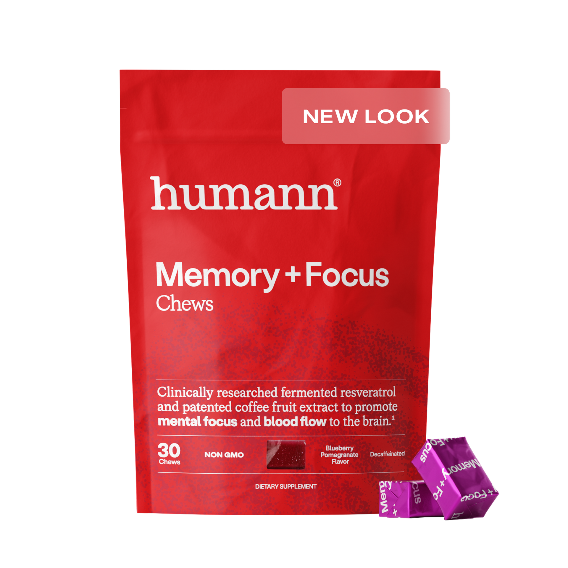 Bag of SuperBeets Memory + Focus Chews with product form shown