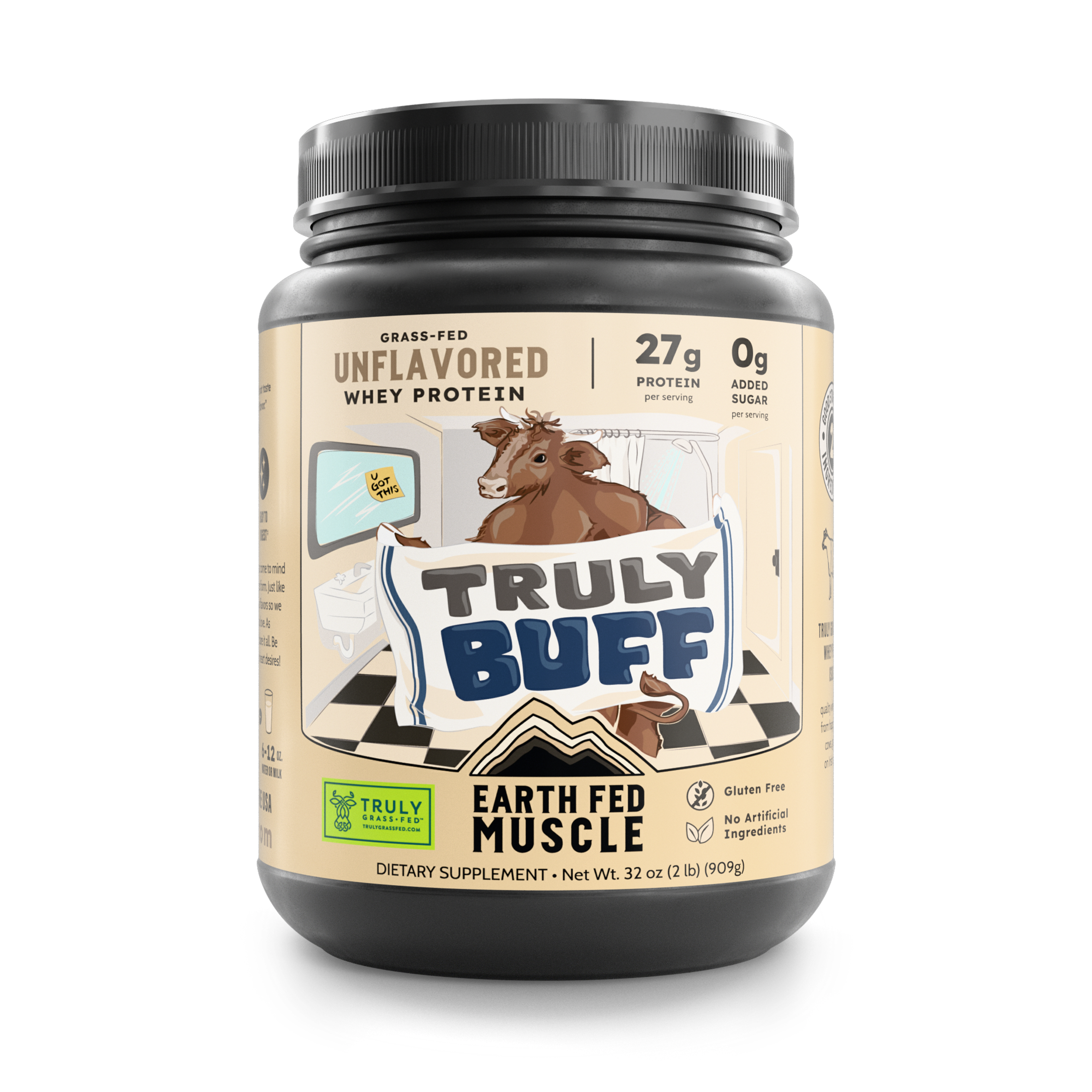 2 lb bag of Truly Buff unflavored whey protein powder