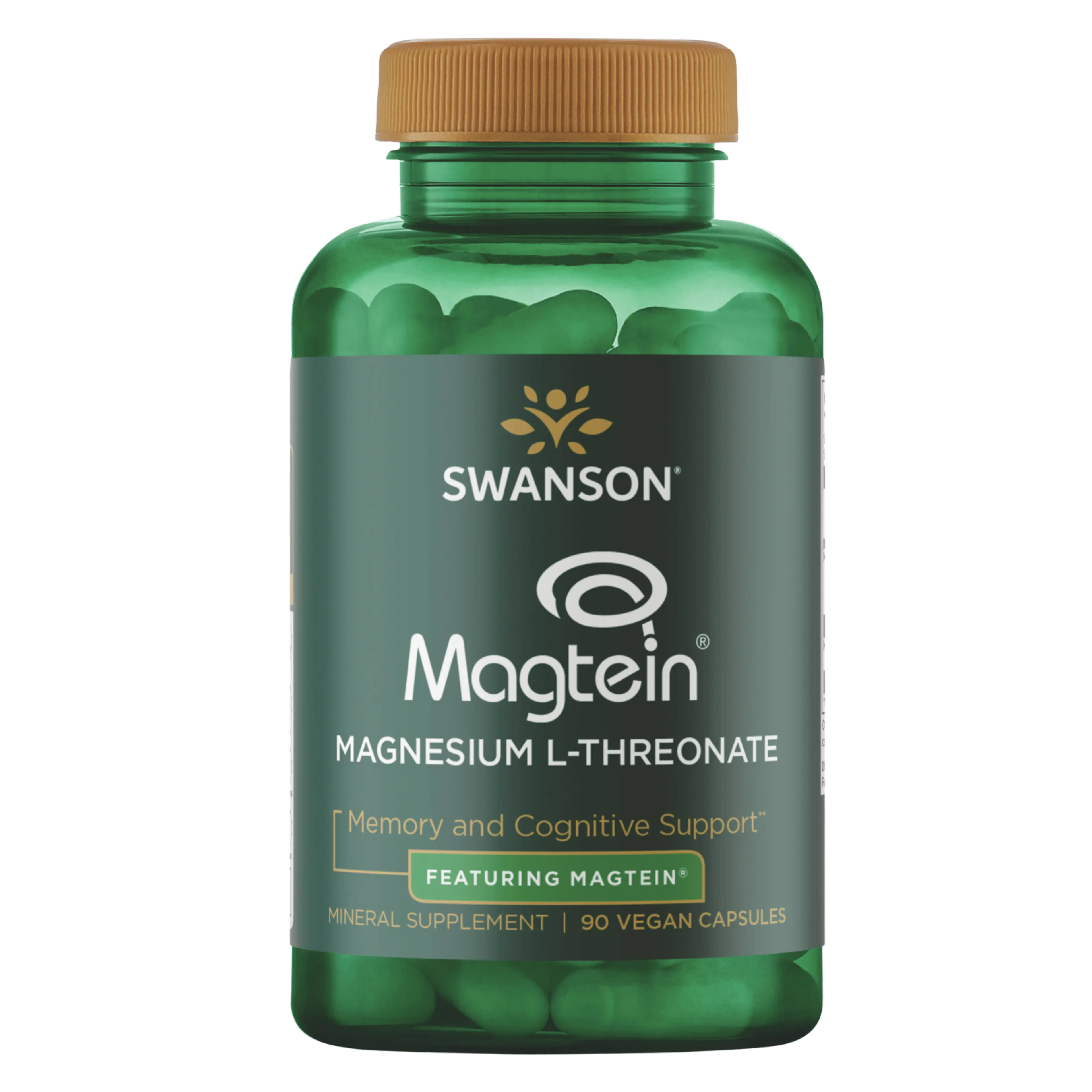 Swanson Magtein Magnesium L-Threonate, 90 vegan capsules for memory and cognitive support.
