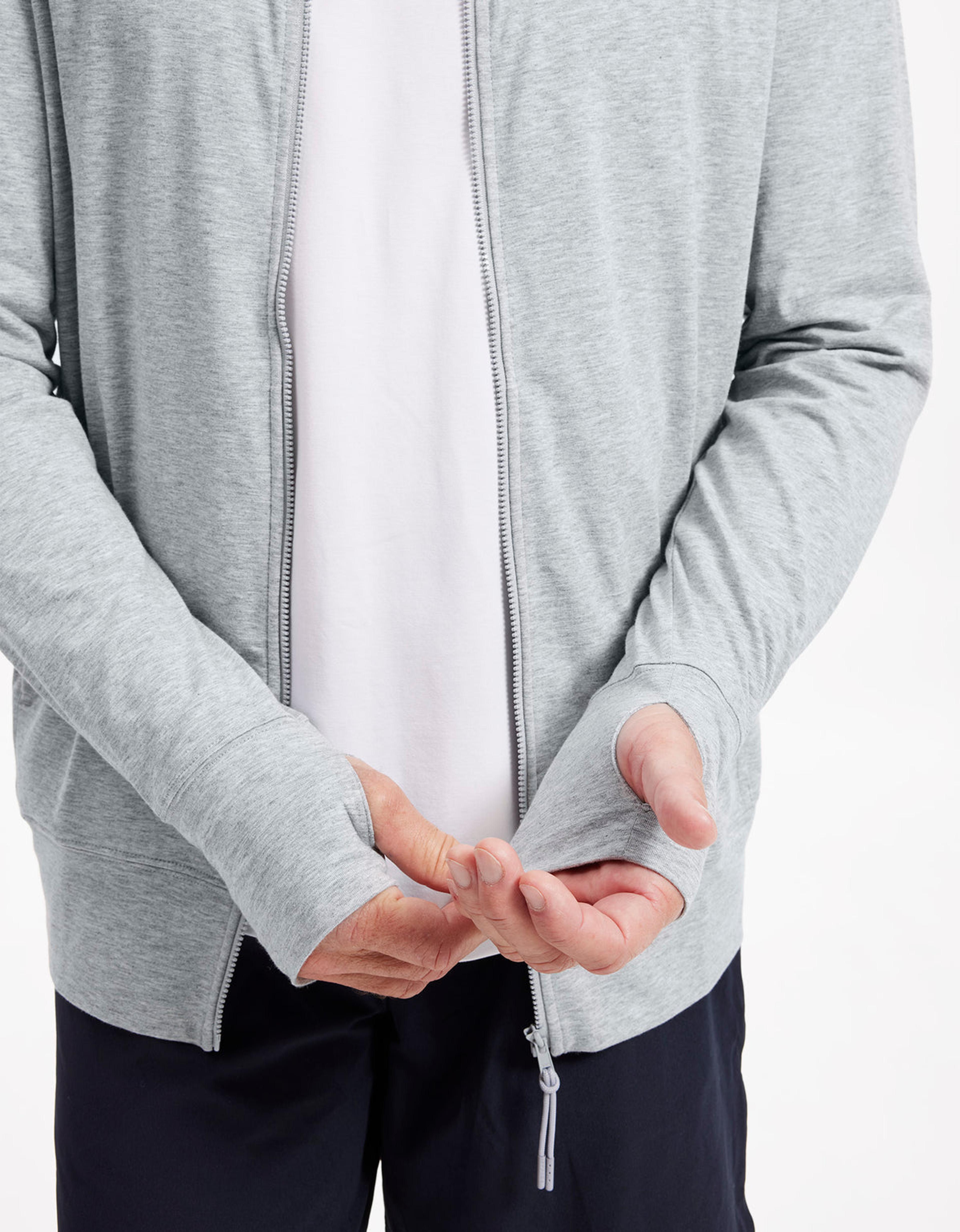 Summer Essential Hooded Zip Top UPF 50+ in Light Grey Marle
