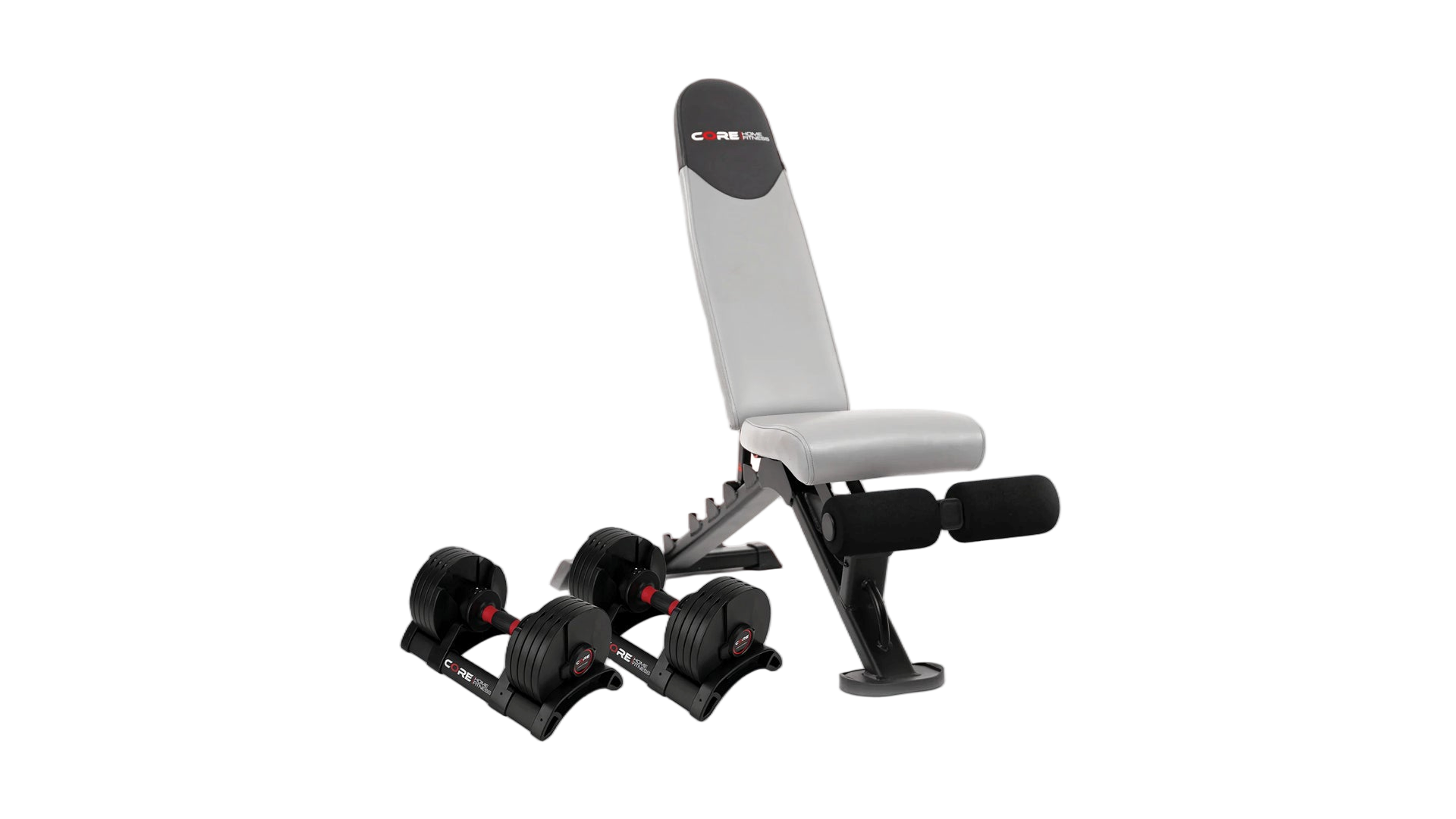 Adjustable dumbbells and multi-position weight bench set