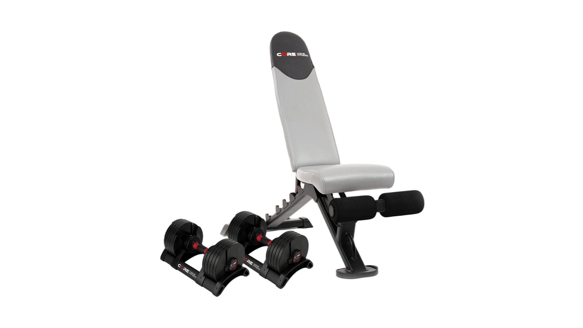 Adjustable dumbbells and multi-position weight bench set