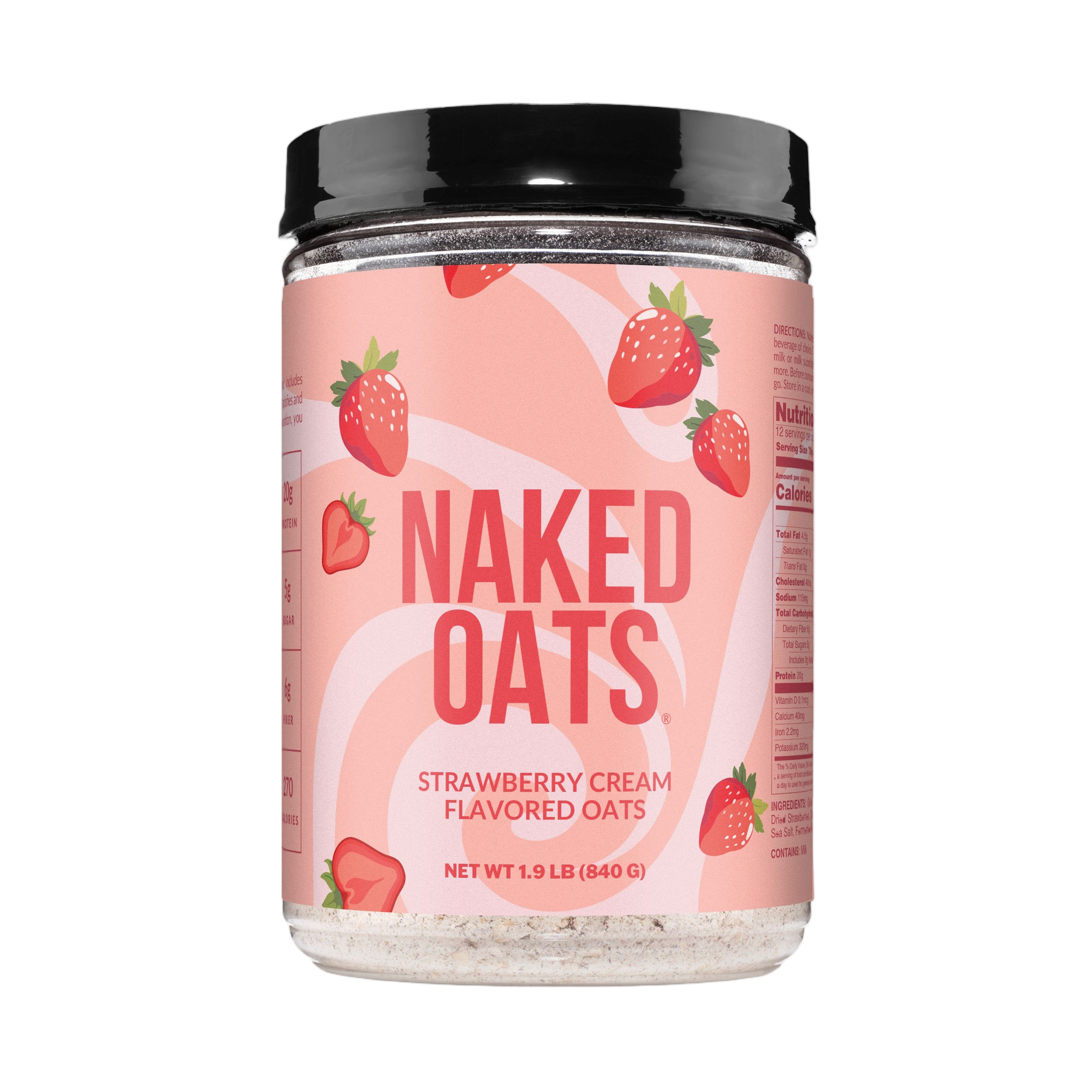 Container of Strawberry Cream Naked Oats protein oatmeal