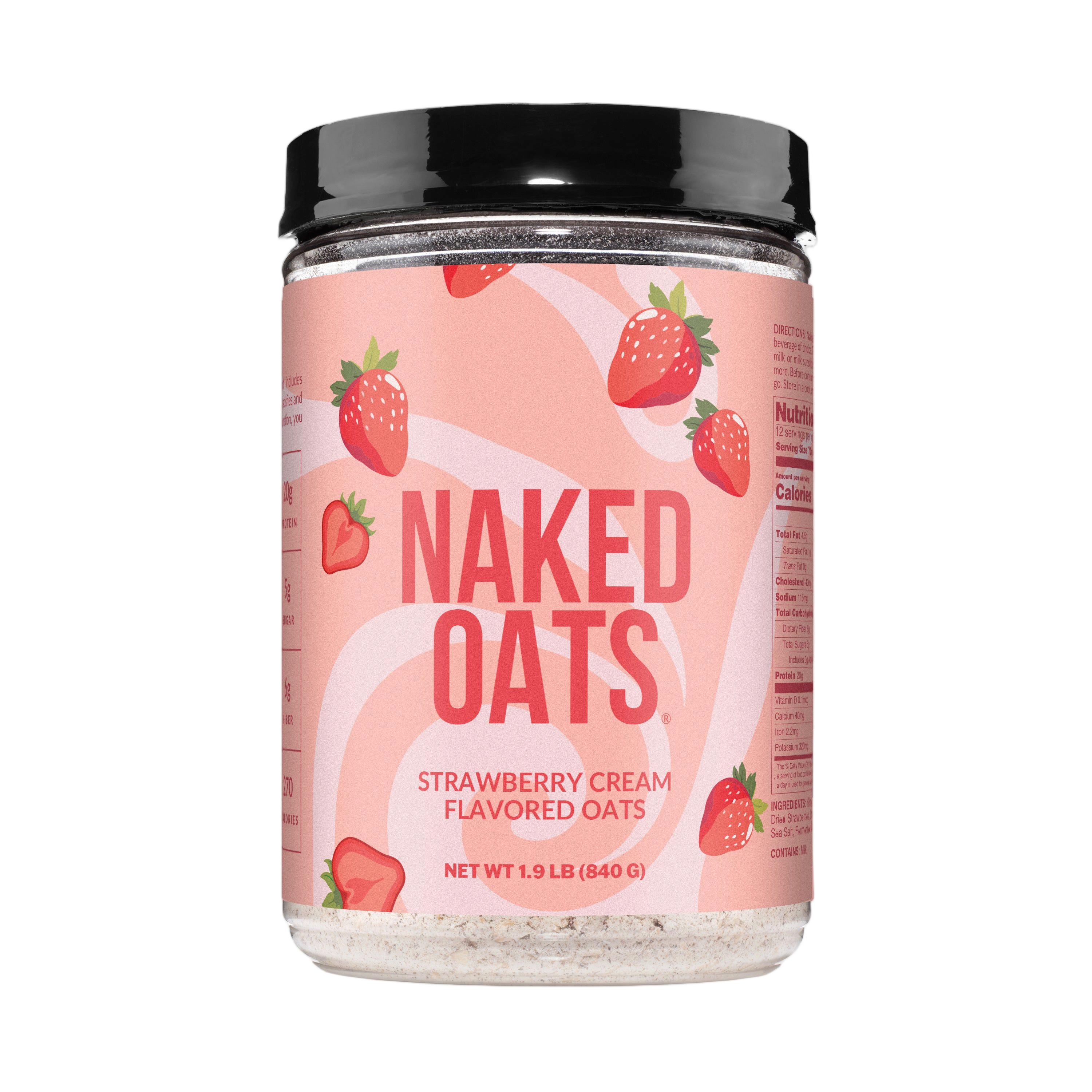 Container of Strawberry Cream Naked Oats protein oatmeal