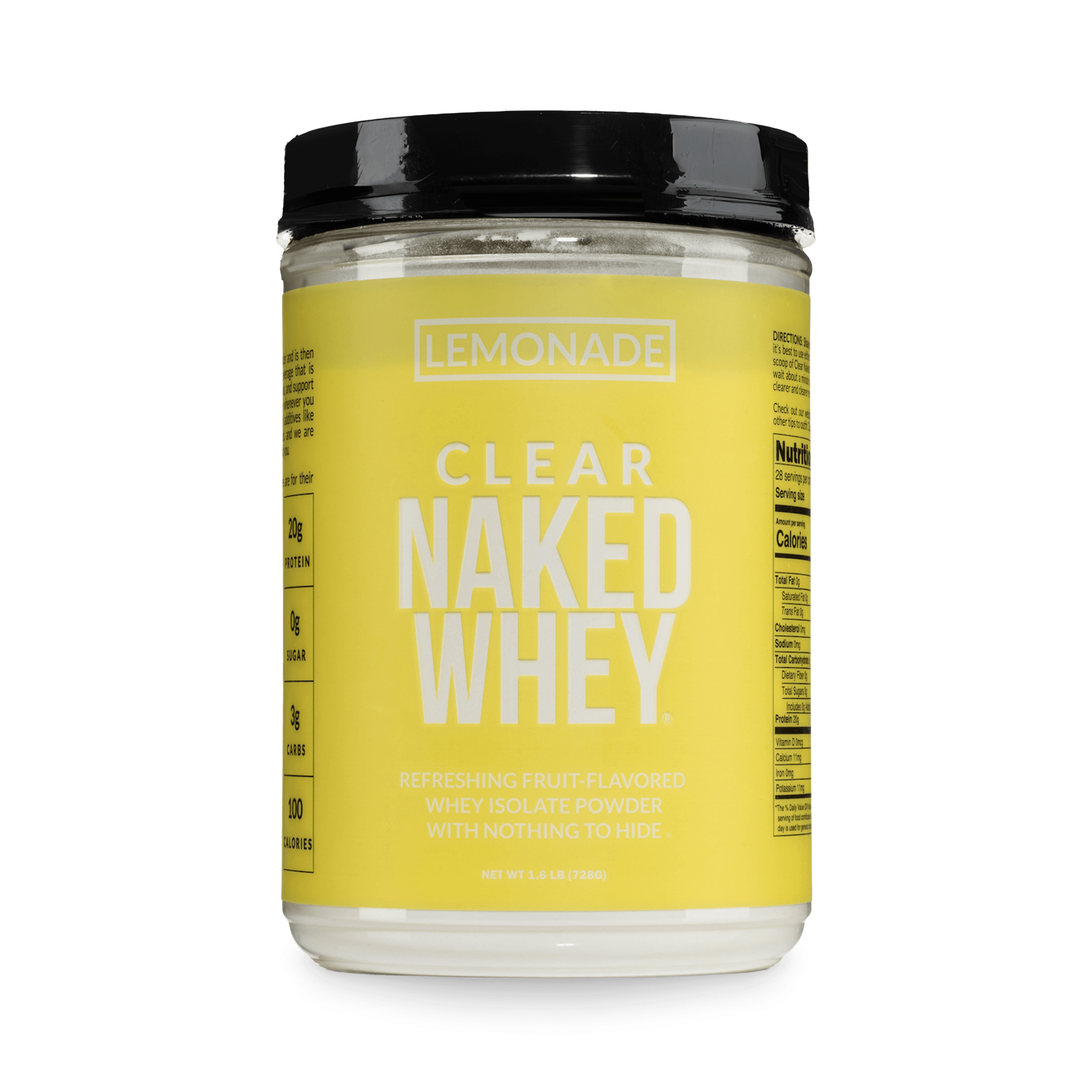 Container of Clear Naked Whey Lemonade protein powder, 2 lb size
