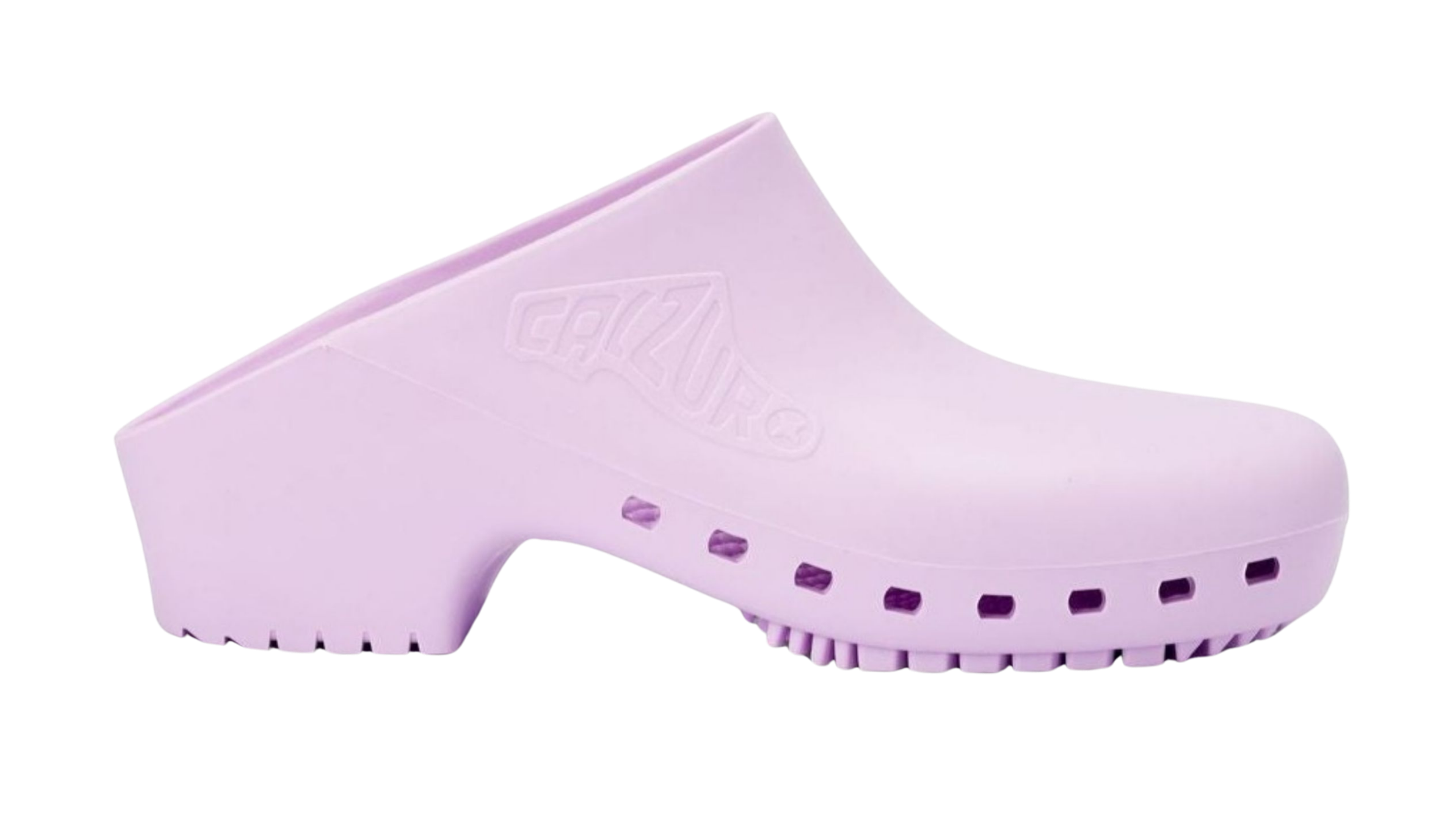 Light purple rubber clog with ventilation holes and a textured sole, featuring the GEZURO logo.