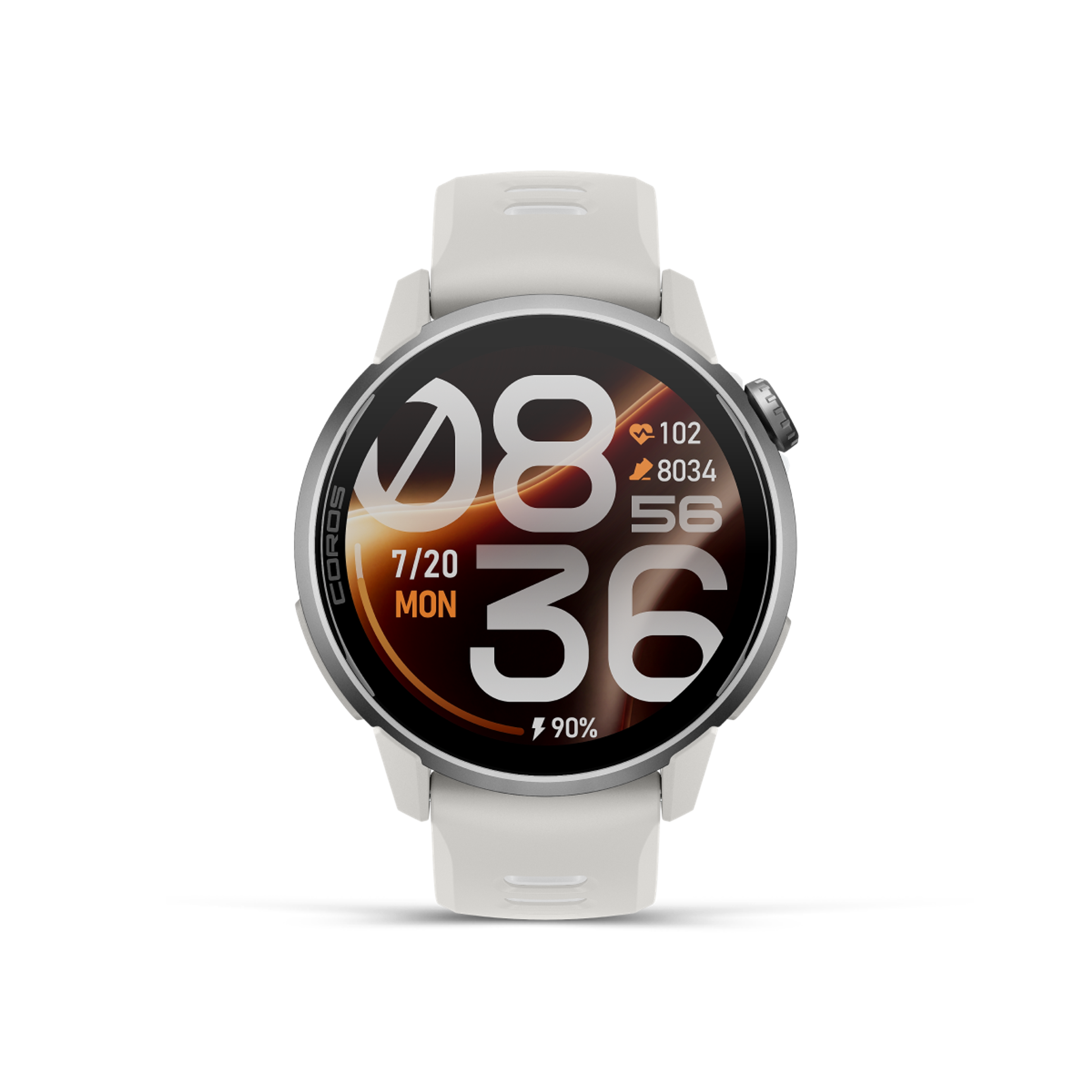 Front view of the COROS PACE 4 Pro White Watch Body with White Silicone Band
