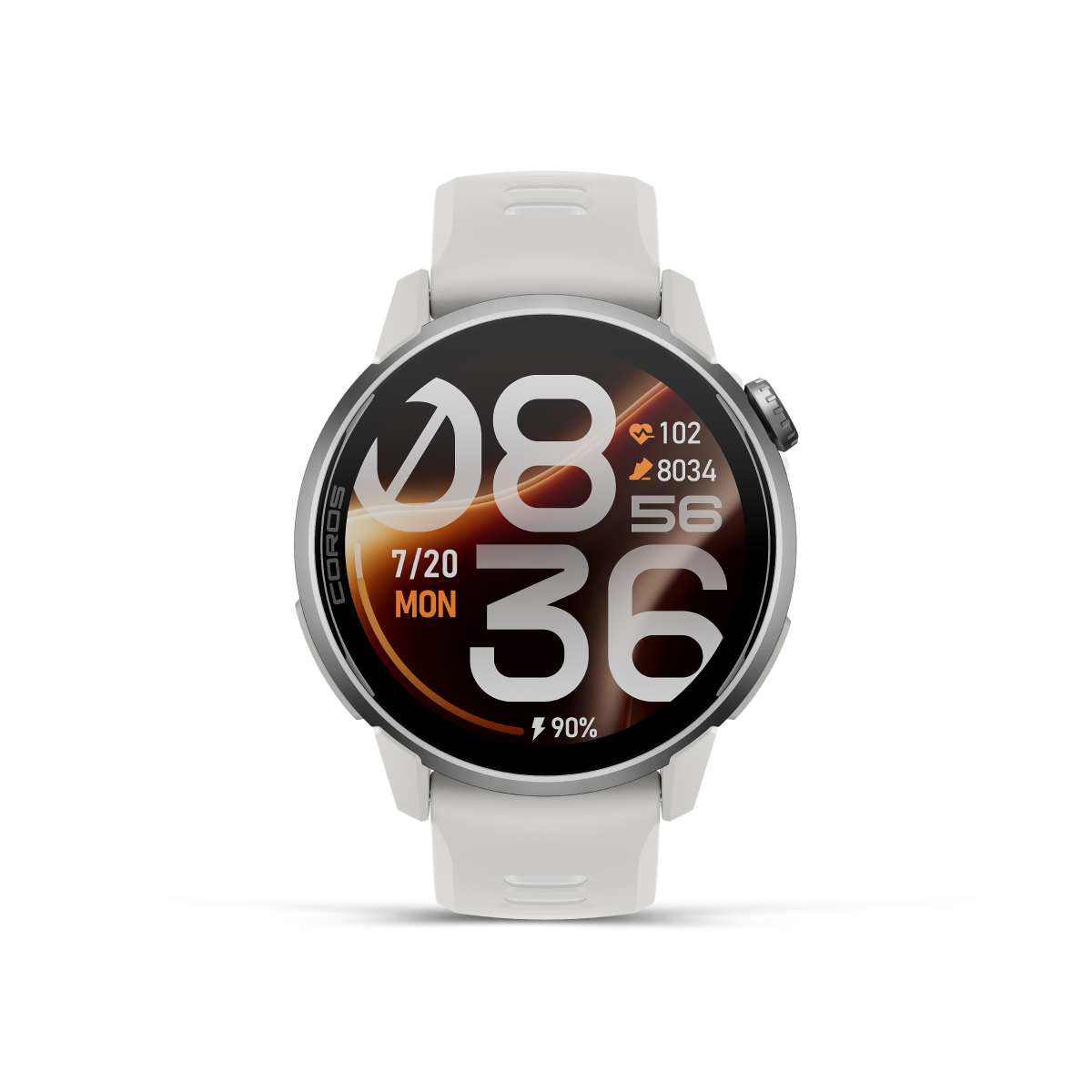Front view of the COROS PACE 4 Pro White Watch Body with White Silicone Band