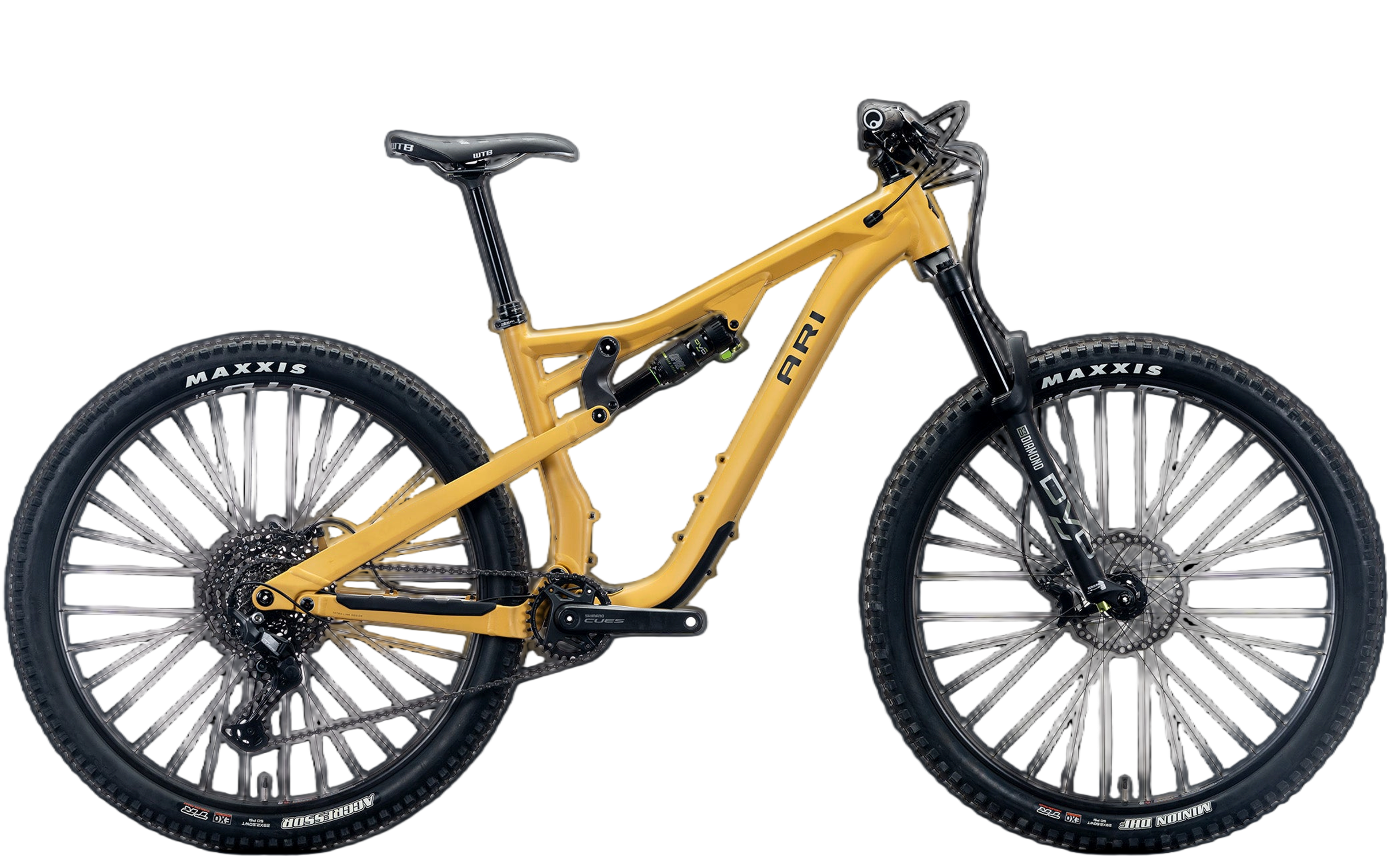 Yellow Cascade Elite mountain bike, size small, studio shot