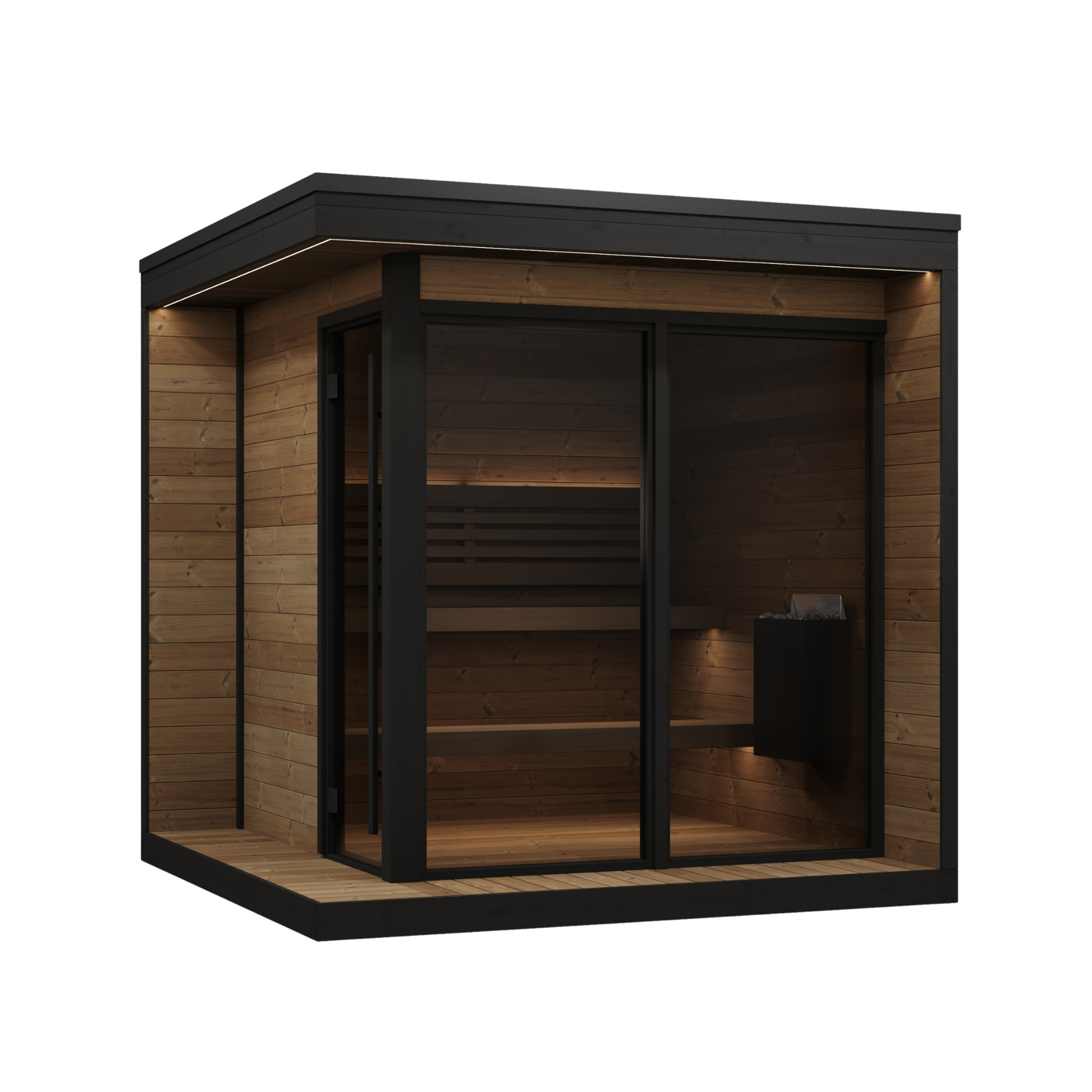 Exterior view of the SaunaLife GL6 outdoor sauna