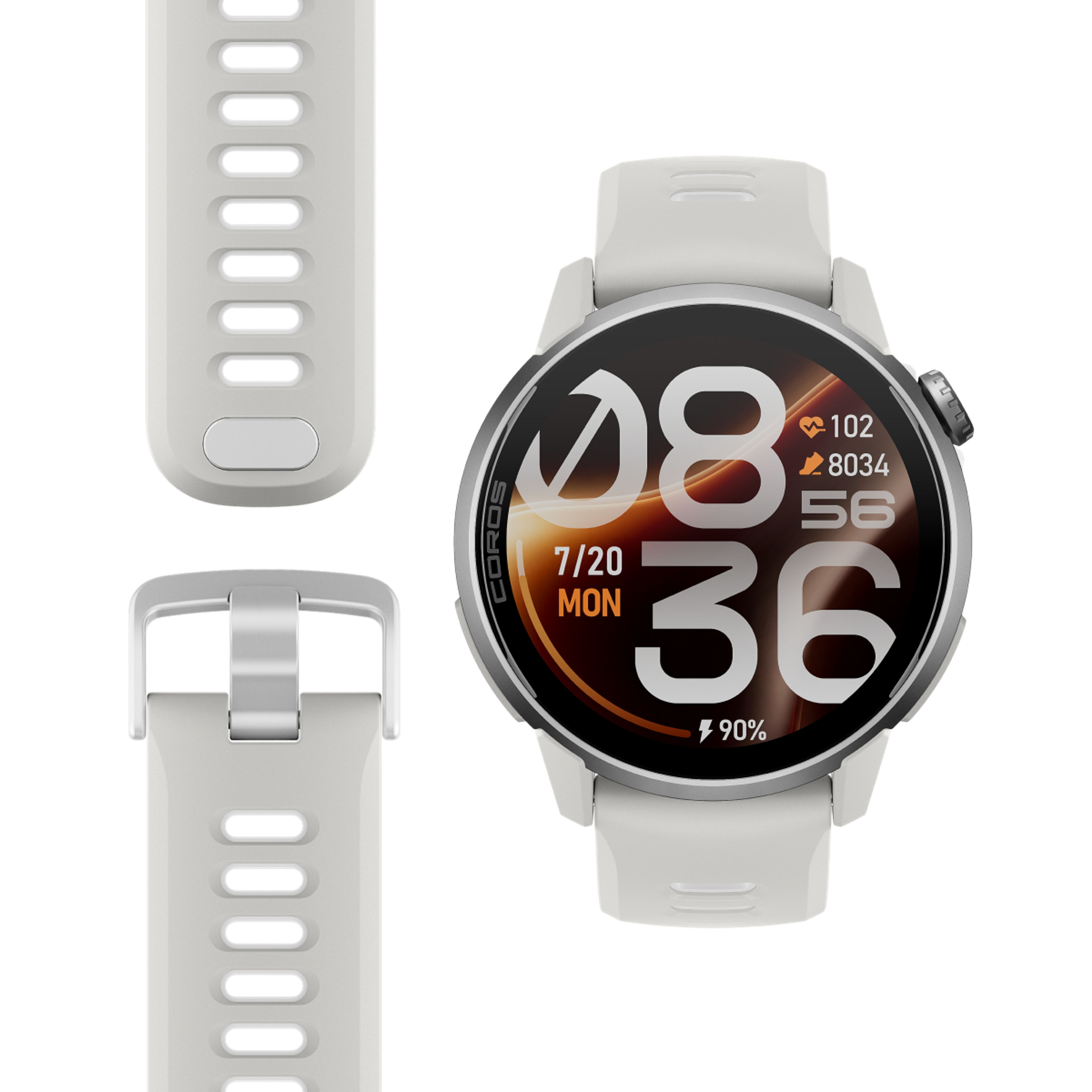 Full view of the COROS PACE 4 Pro White Watch Body with White Silicone Band