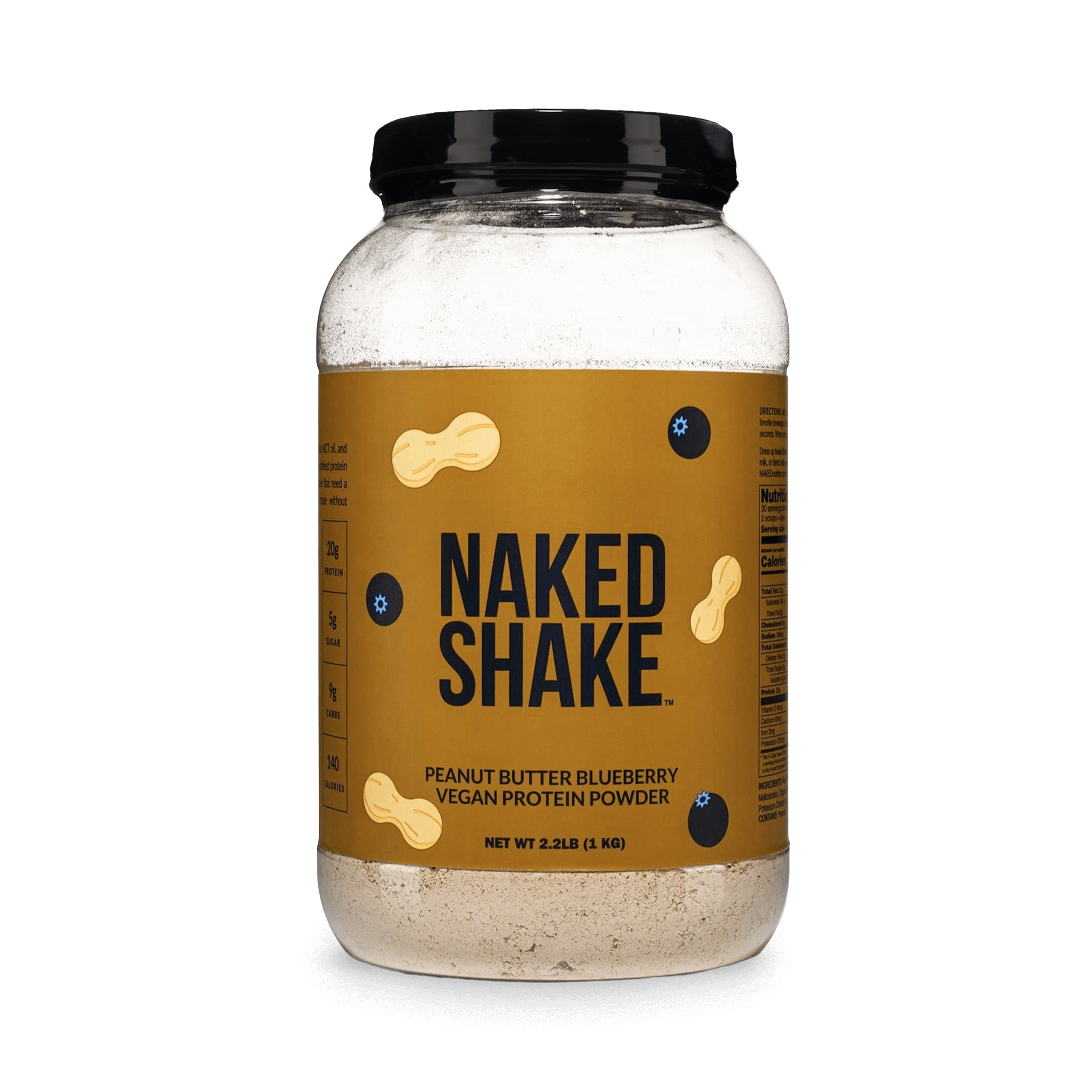 Tub of Naked Shake Peanut Butter Blueberry protein powder