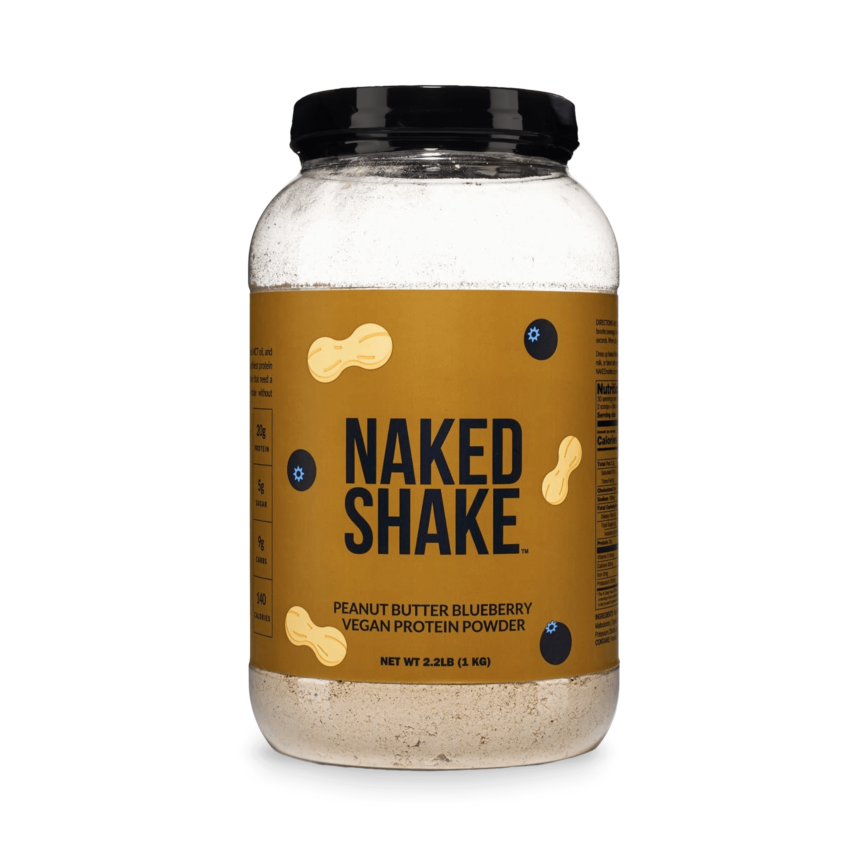 Tub of Naked Shake Peanut Butter Blueberry protein powder
