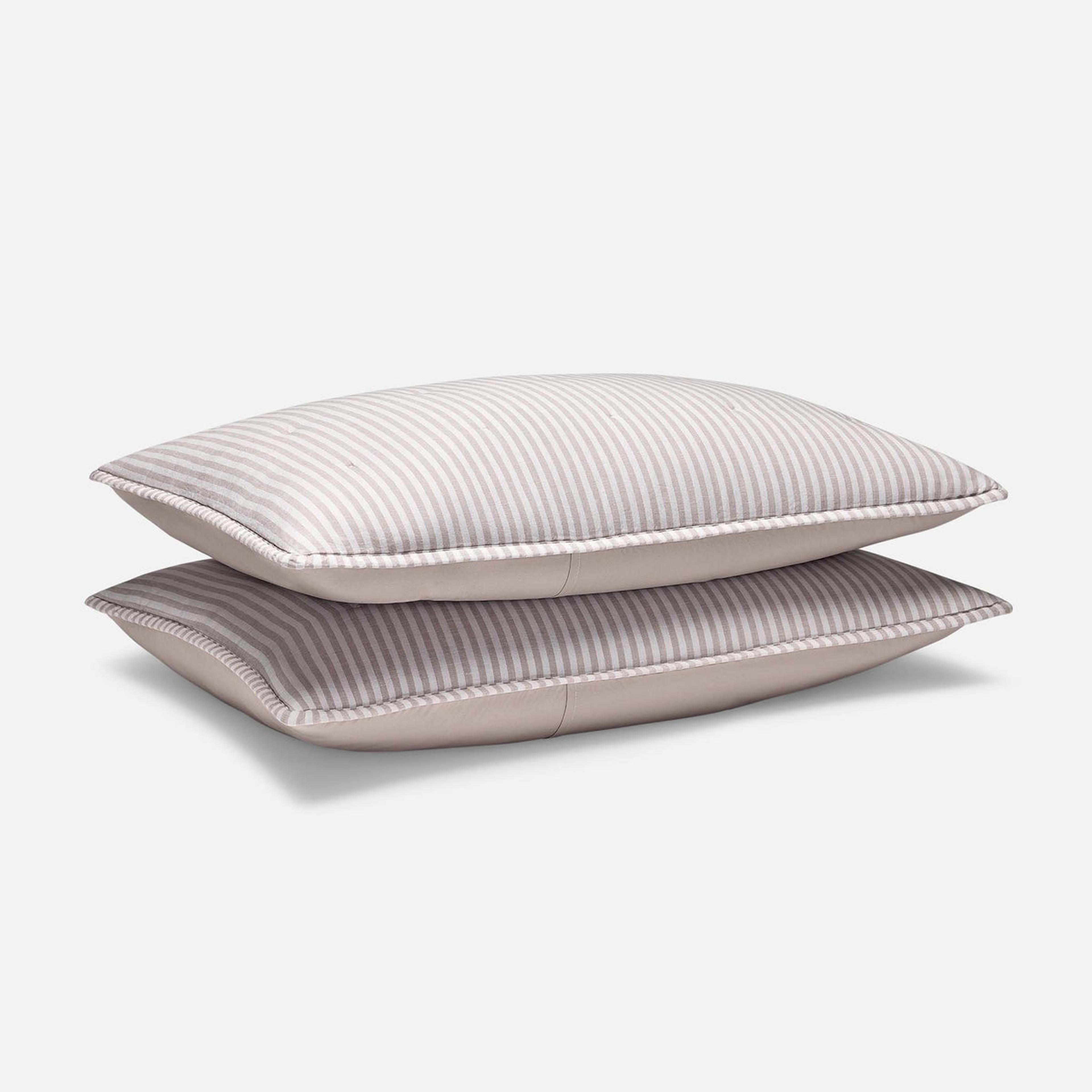 Product image for Washed European Linen Quilted Sham Set in Oxford Stripe in Oat Chambray