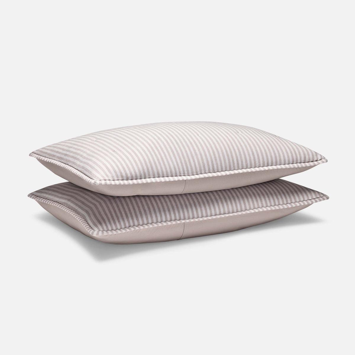 Product image for Washed European Linen Quilted Sham Set in Oxford Stripe in Oat Chambray