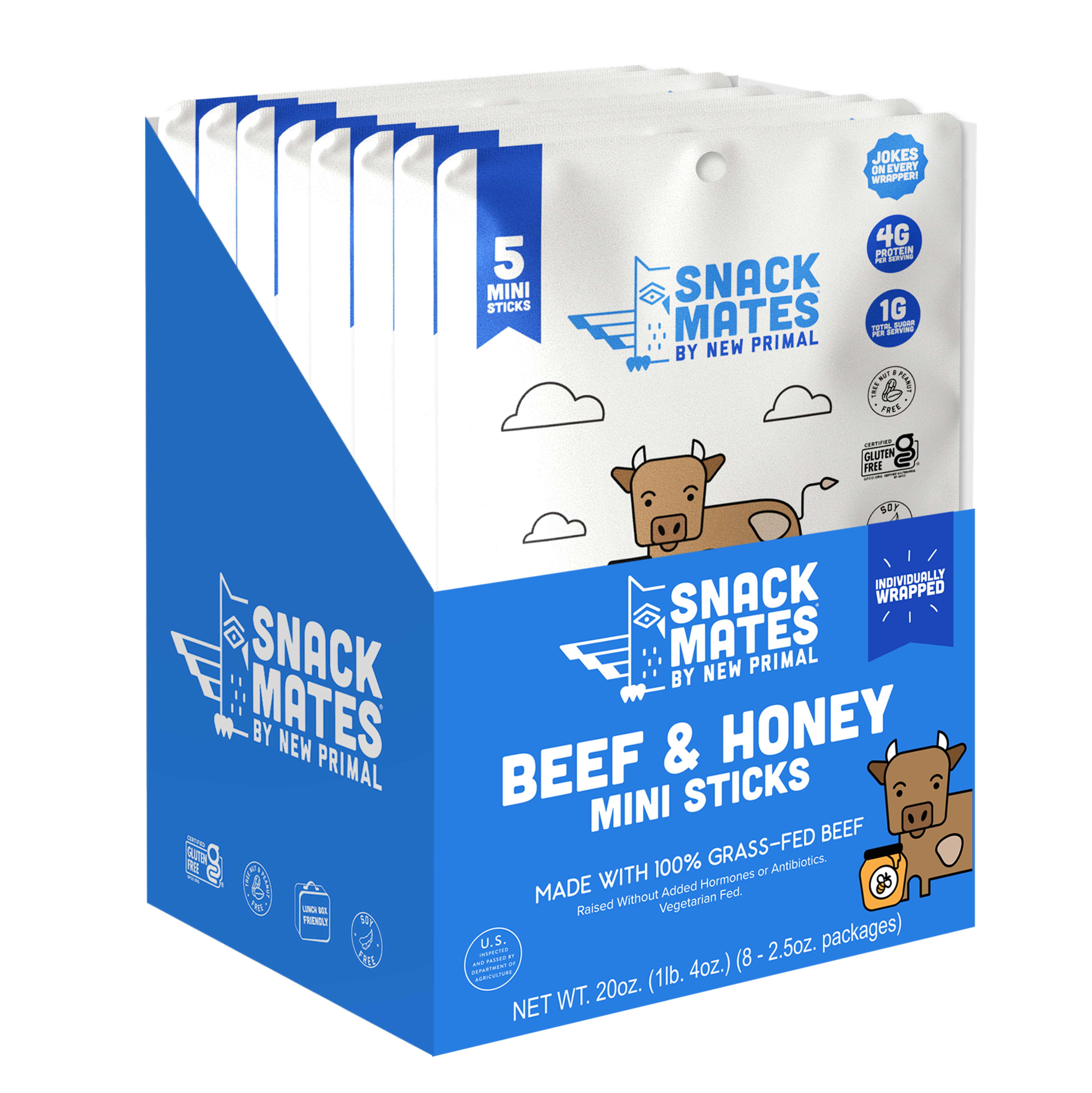 Snack Mates Beef & Honey Mini Meat Sticks, (8 Bags, 40 Mini-Sticks)