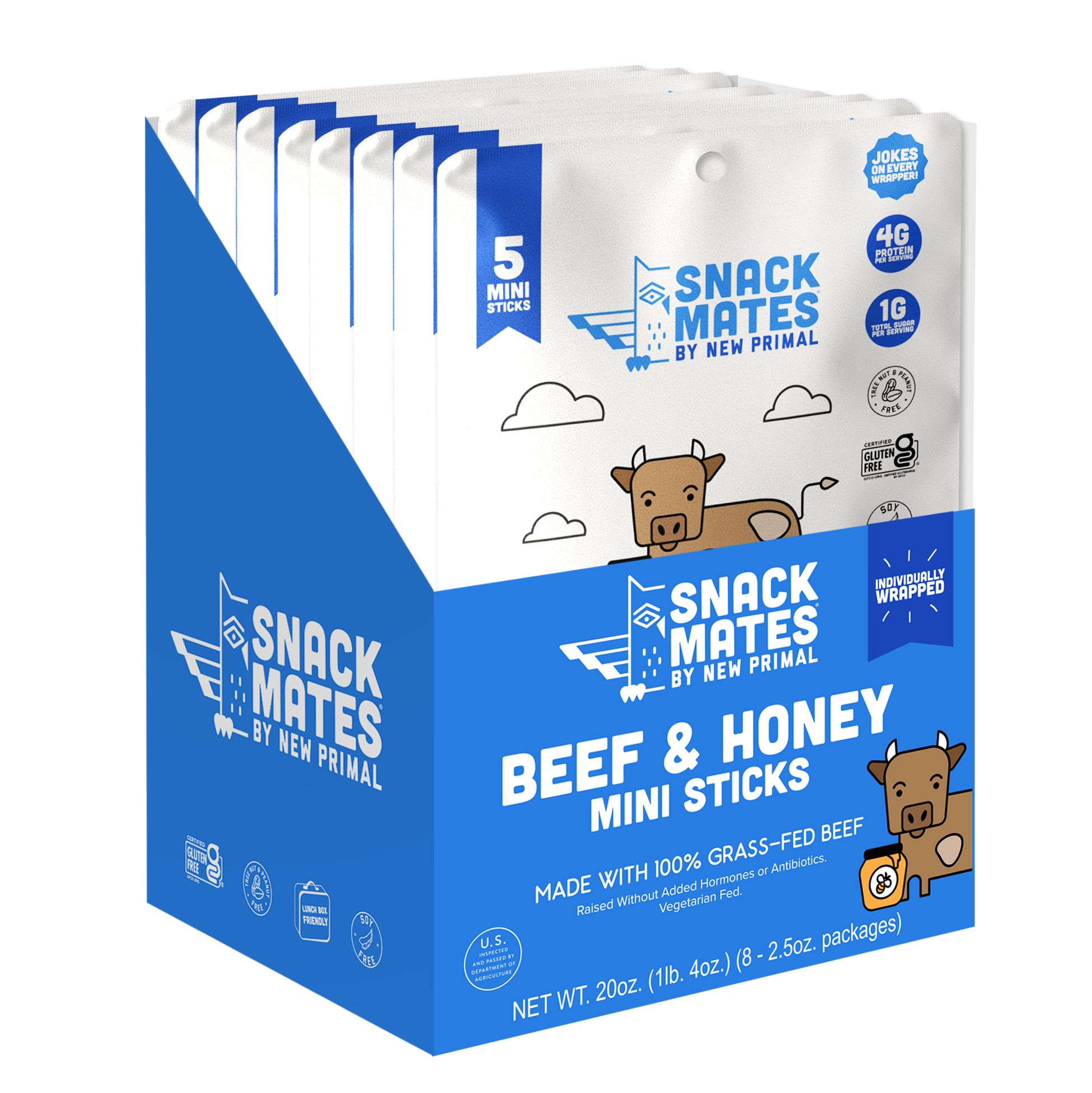 Snack Mates Beef & Honey Mini Meat Sticks, (8 Bags, 40 Mini-Sticks)