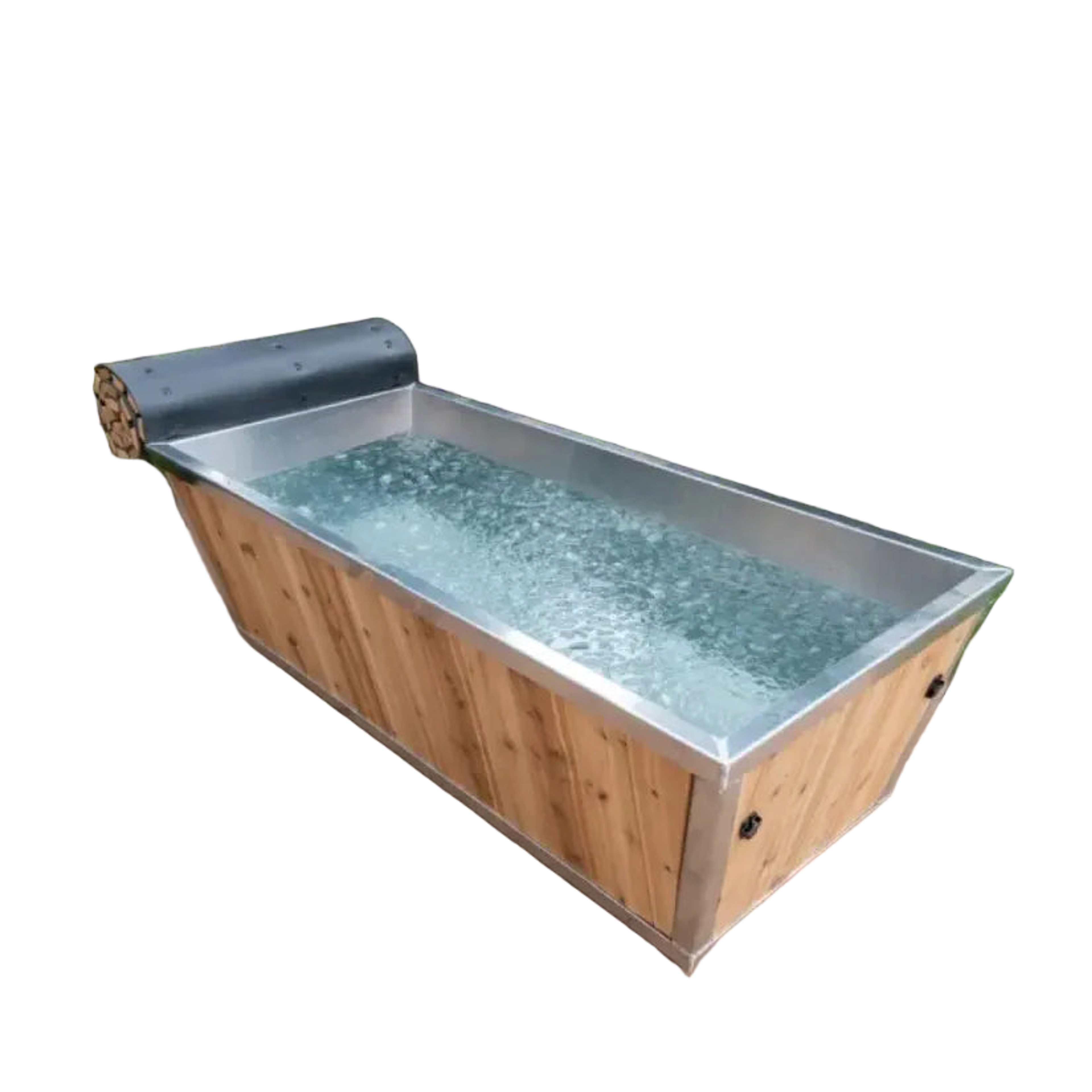 White cedar cold plunge tub exterior view