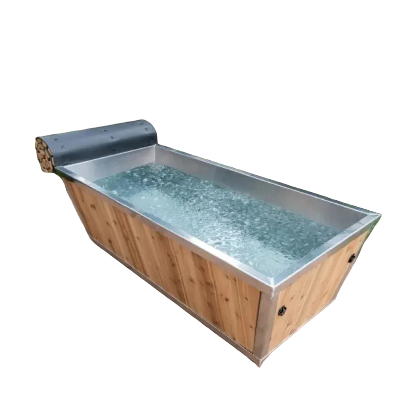 White cedar cold plunge tub exterior view