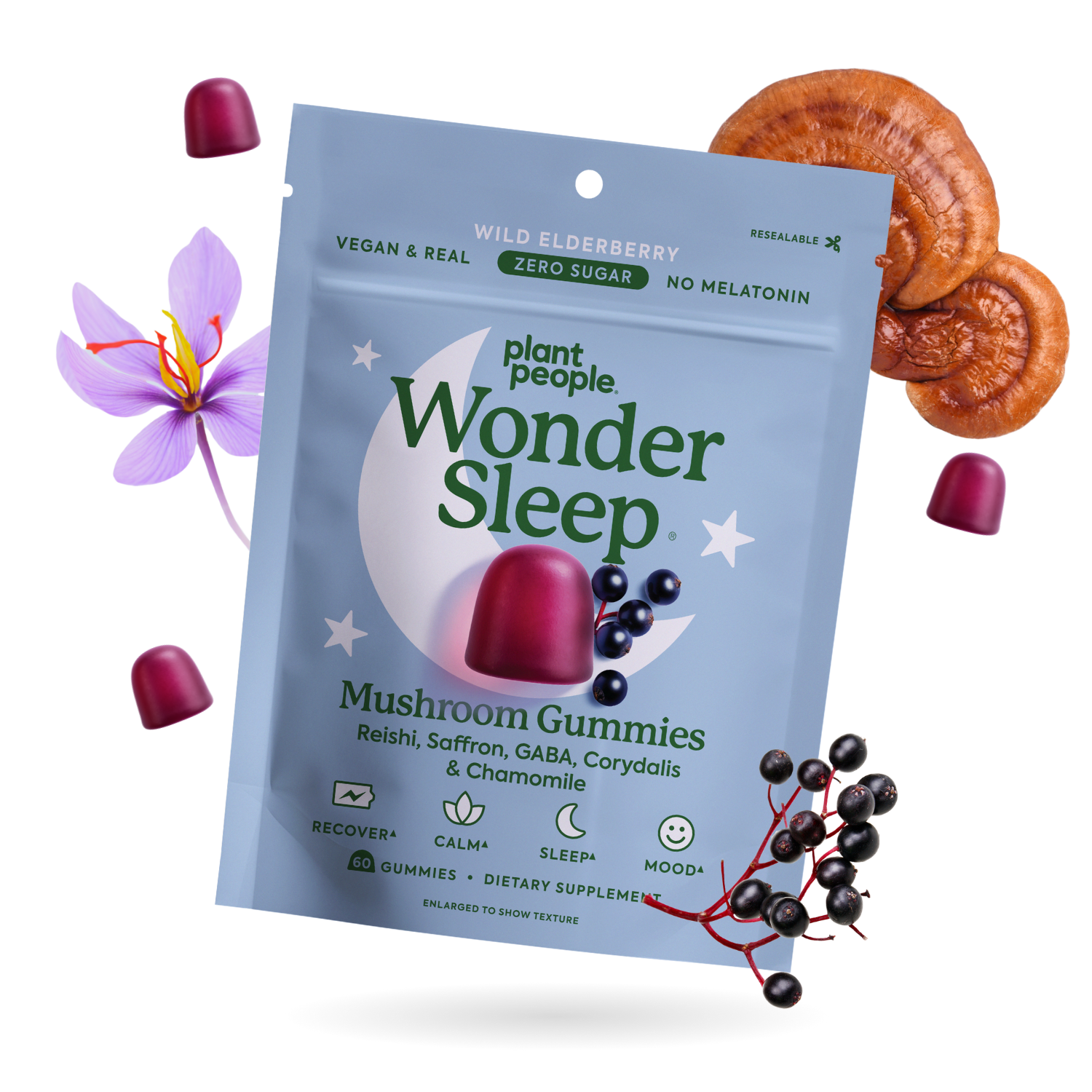 Wonder Sleep gummies with floating sleep-support ingredients
