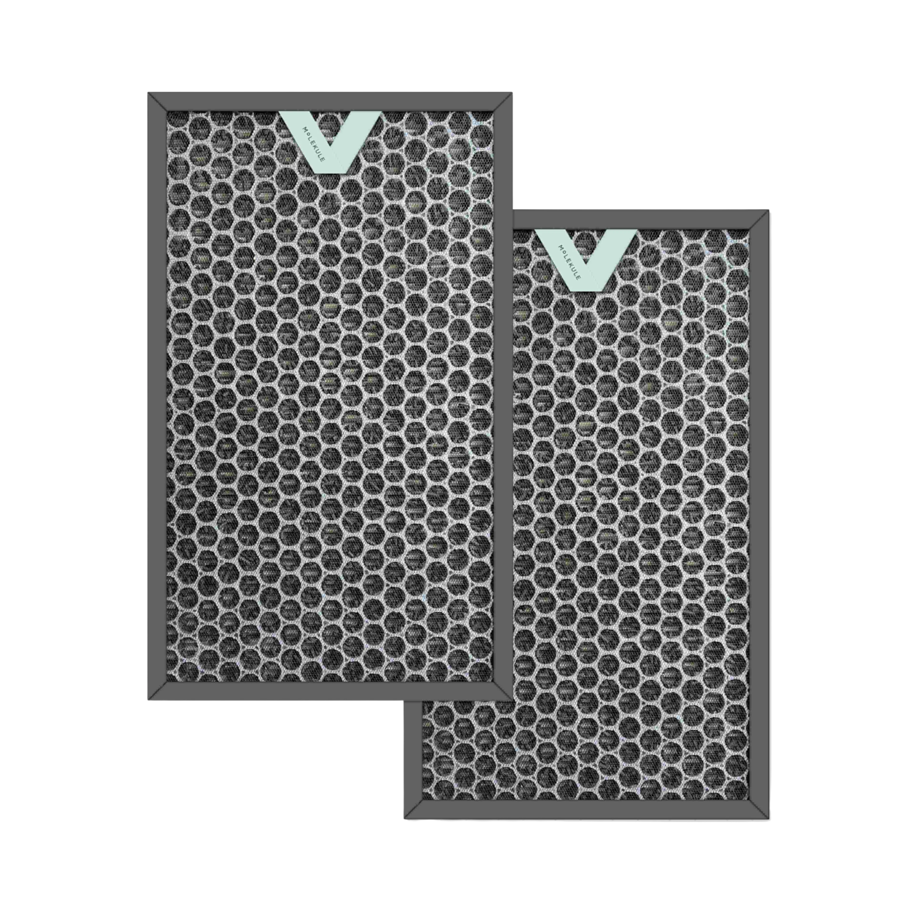 Two rectangular air filters with black honeycomb mesh and gray frames.