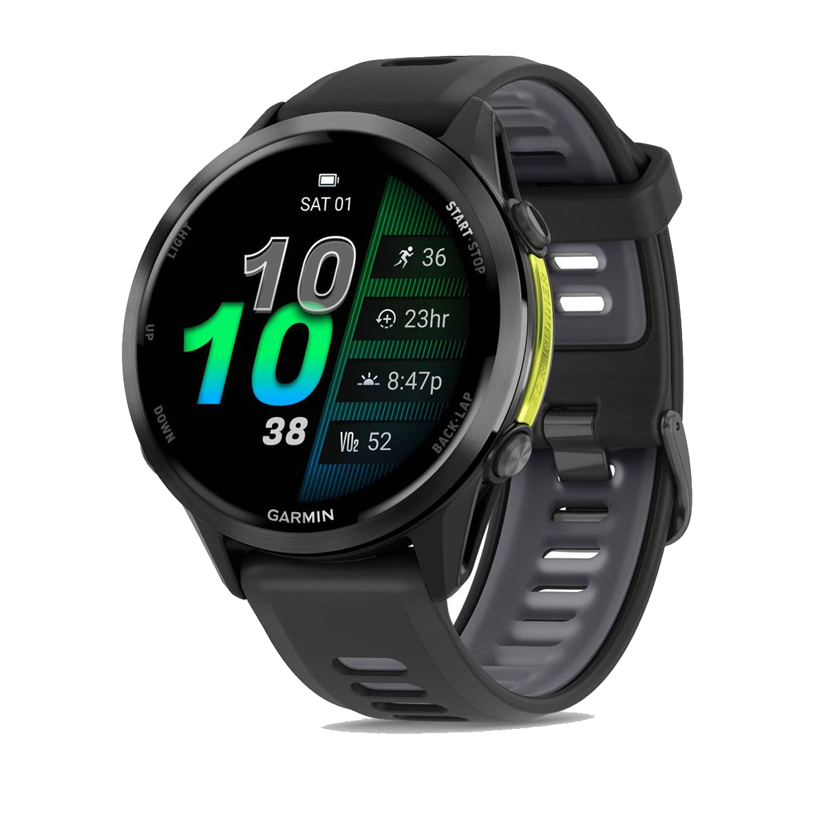Product image for Forerunner® 970 in Carbon Gray DLC Titanium with Black Case and Black/Translucent Whitestone Band