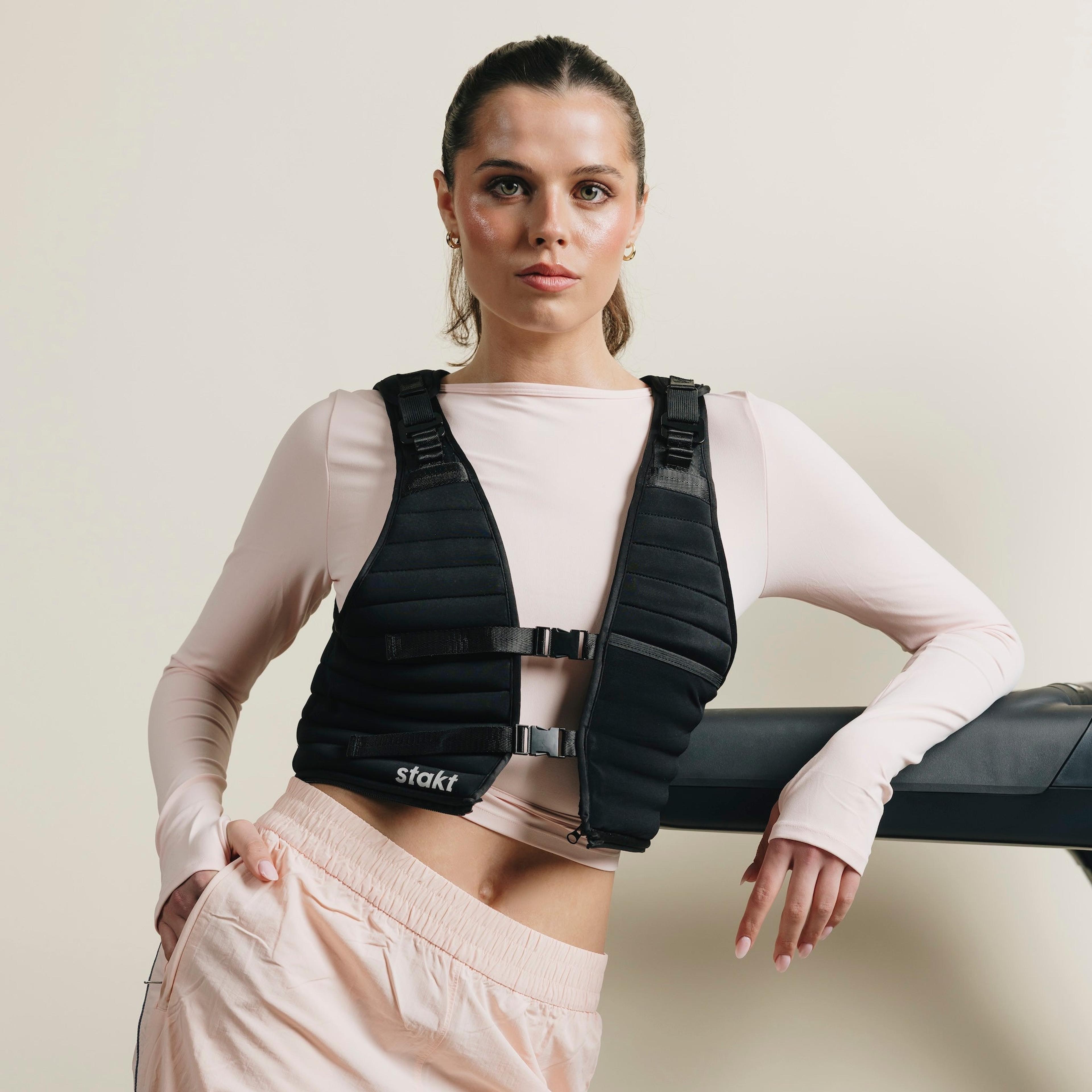 Close-up of Stakt weighted vest on person