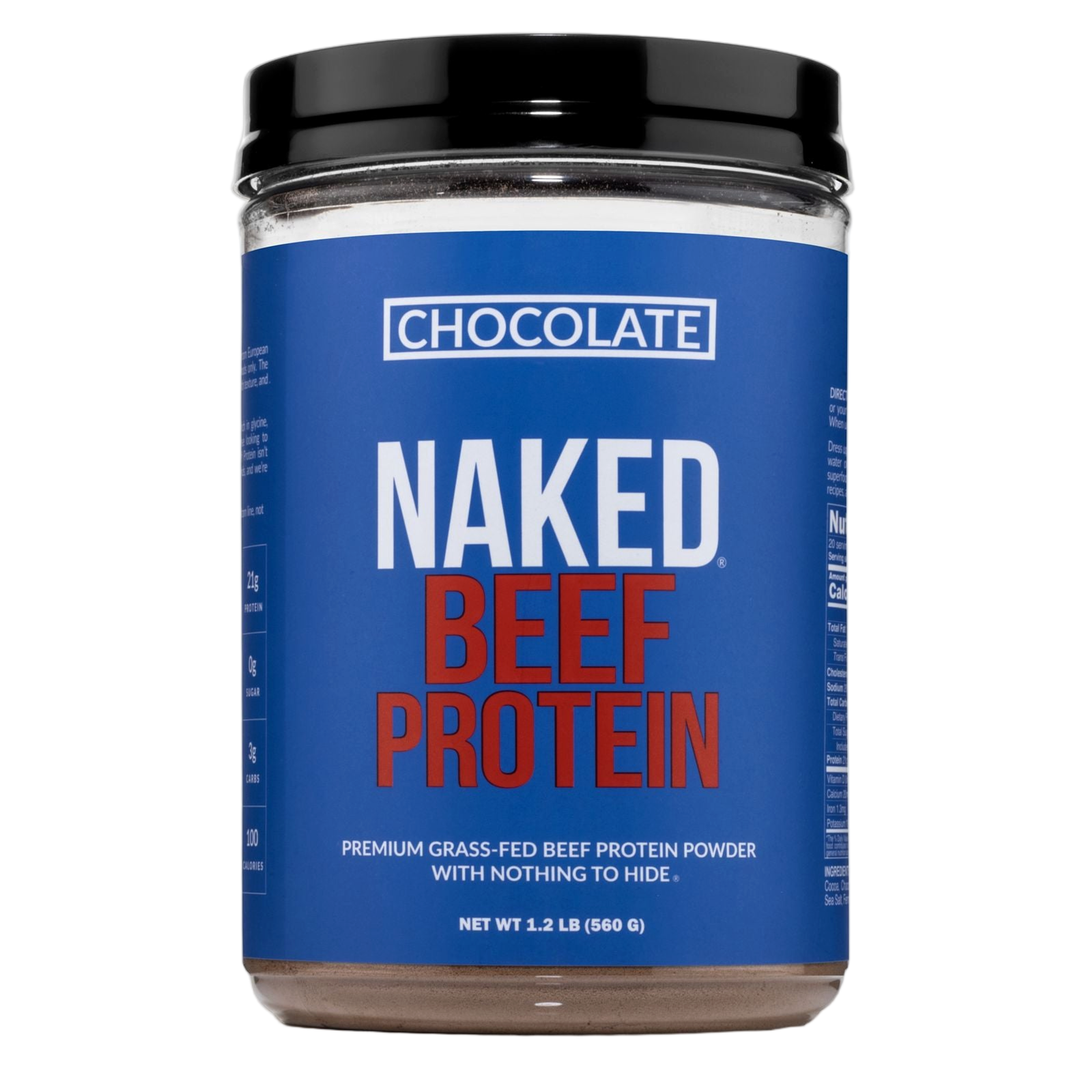 Container of Naked Chocolate Beef Protein powder
