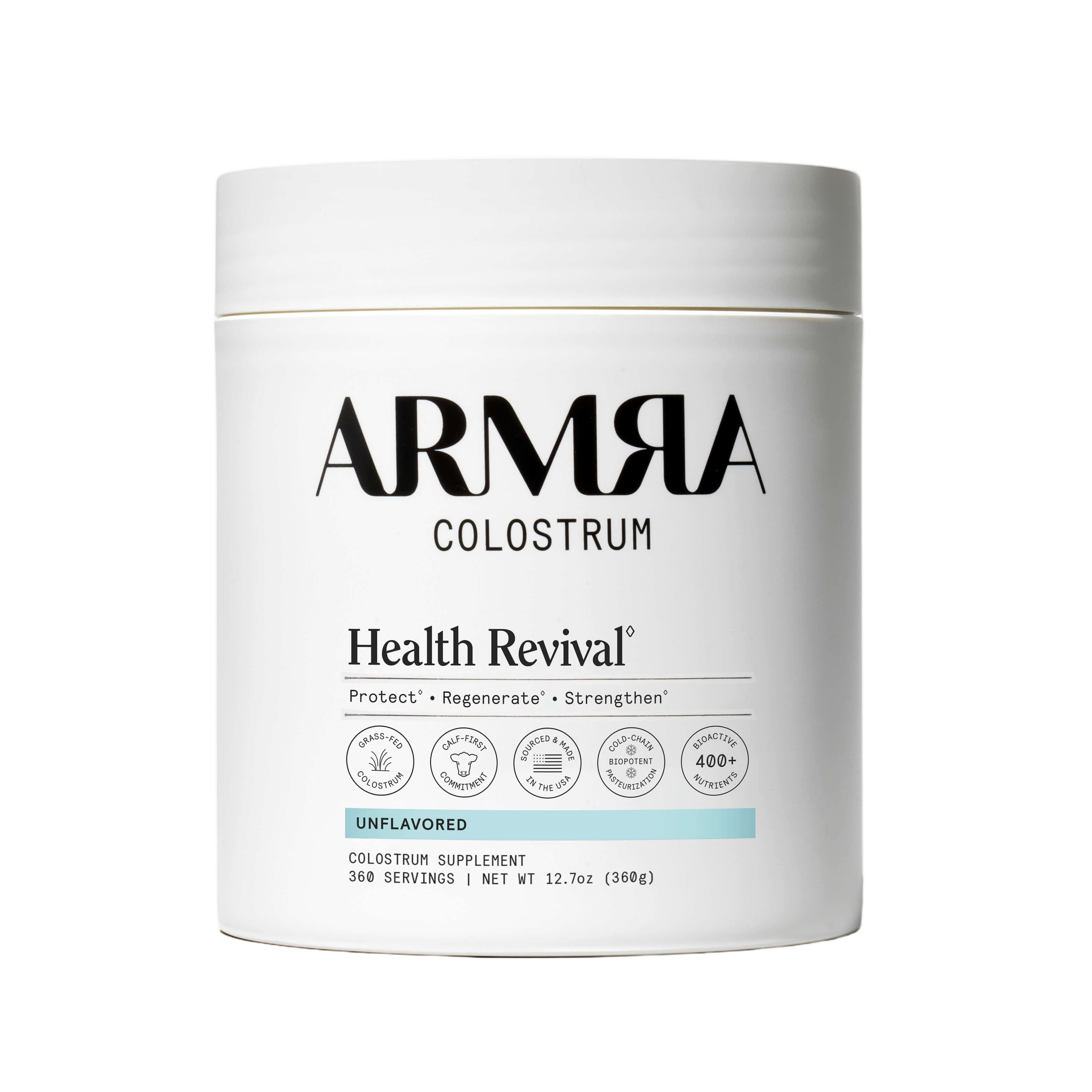 Jar of ARMRA Colostrum unflavored XL powder