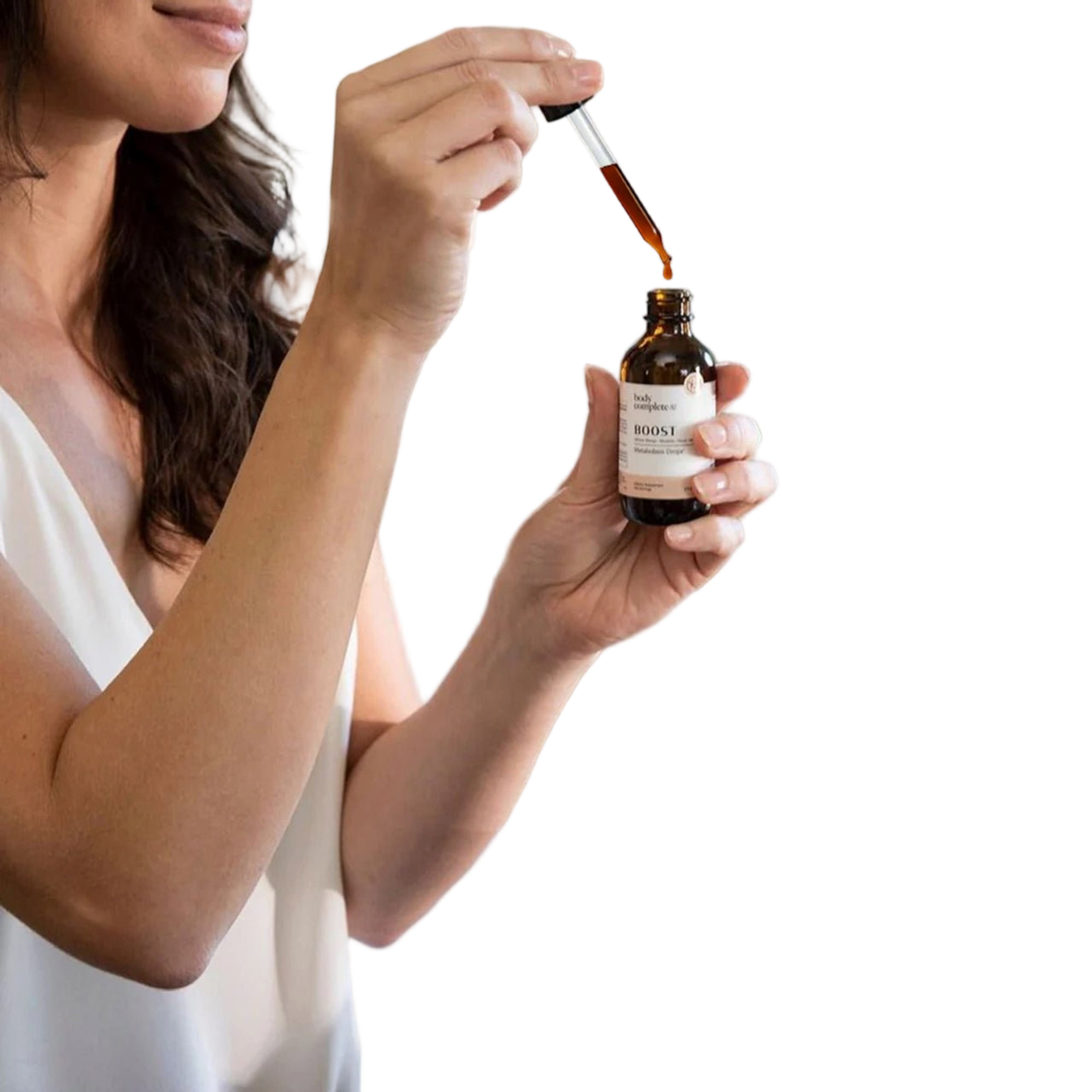 Bottle of Boost Hormone and Metabolism Drops with dropper