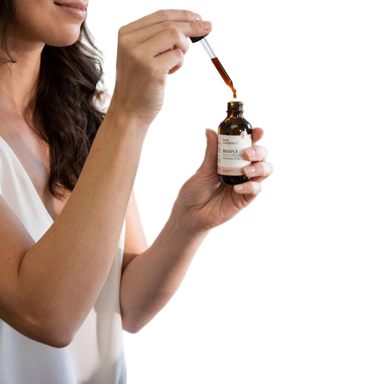 Bottle of Boost Hormone and Metabolism Drops with dropper