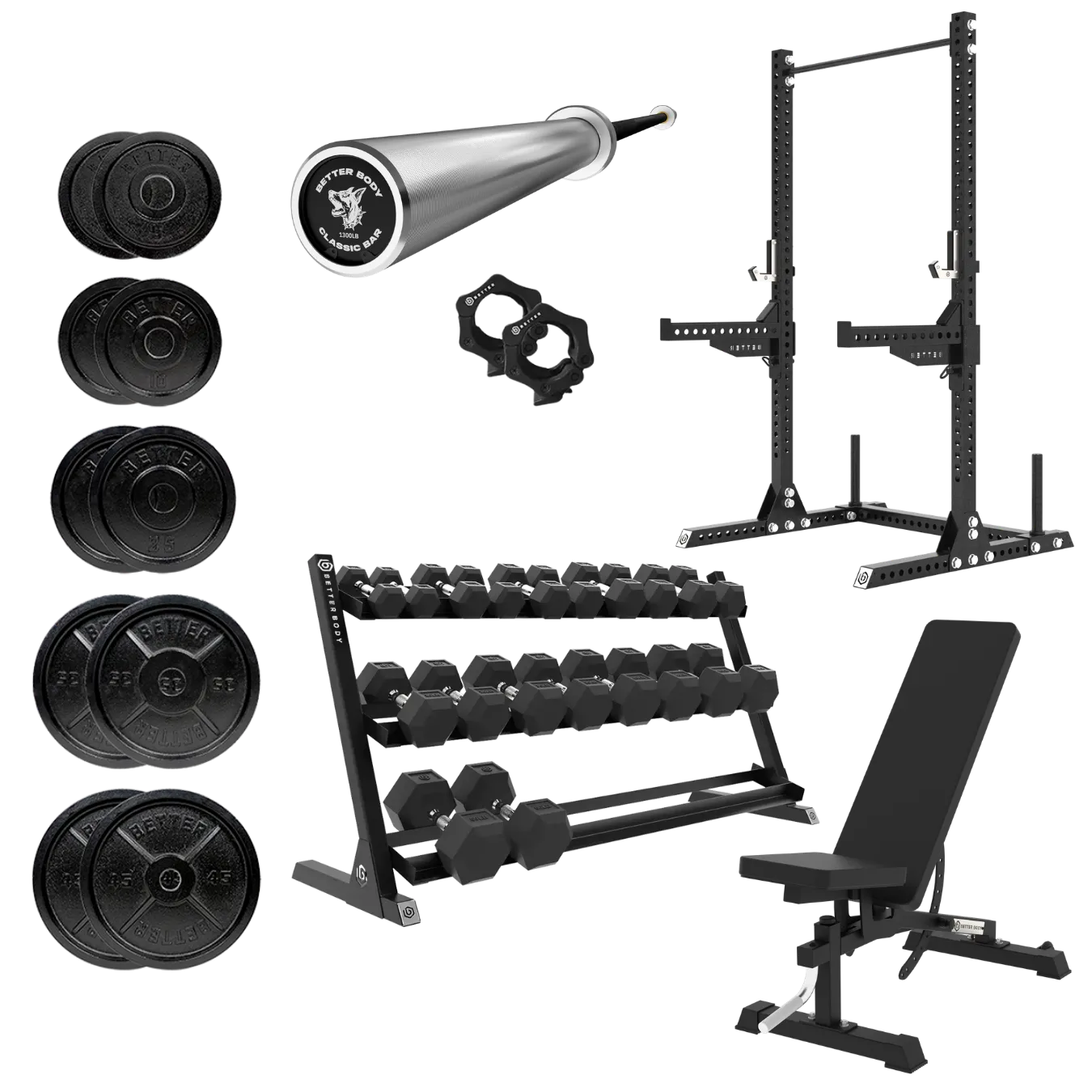 Stack of deep dish weight plates in various sizes