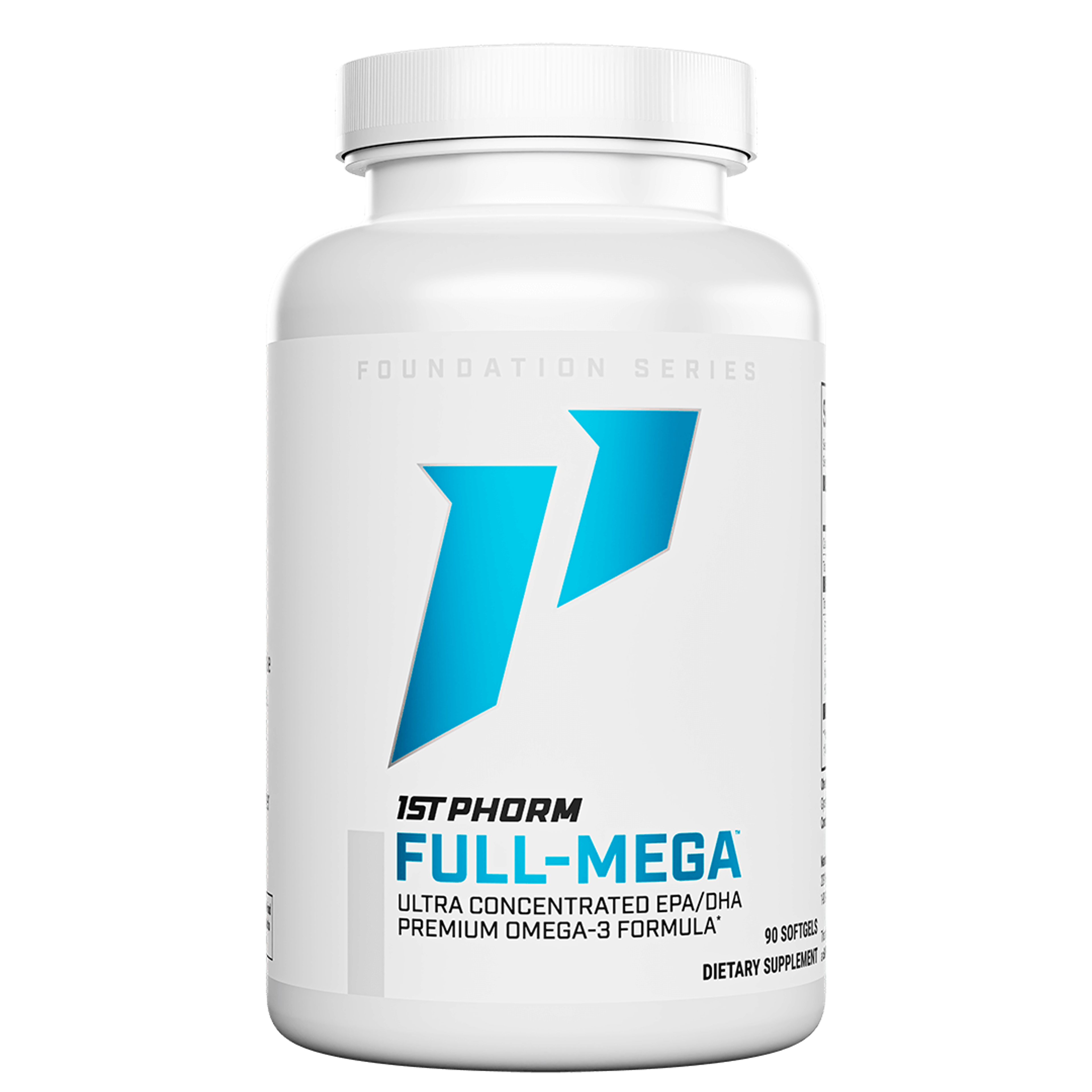 Bottle of 1st Phorm Full-Mega fish oil softgel supplement