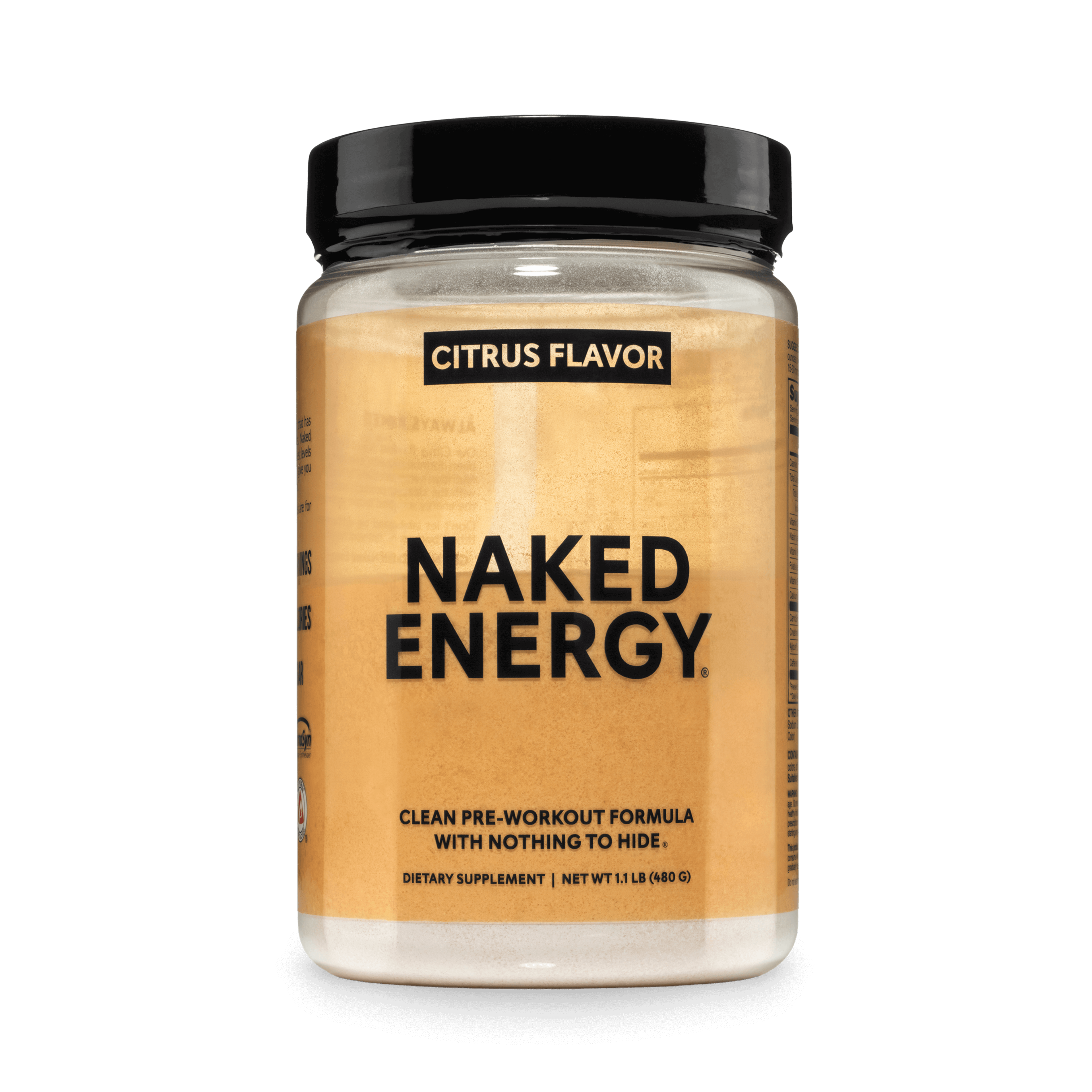 Container of Naked Energy Citrus pre workout powder, 1.3 lb