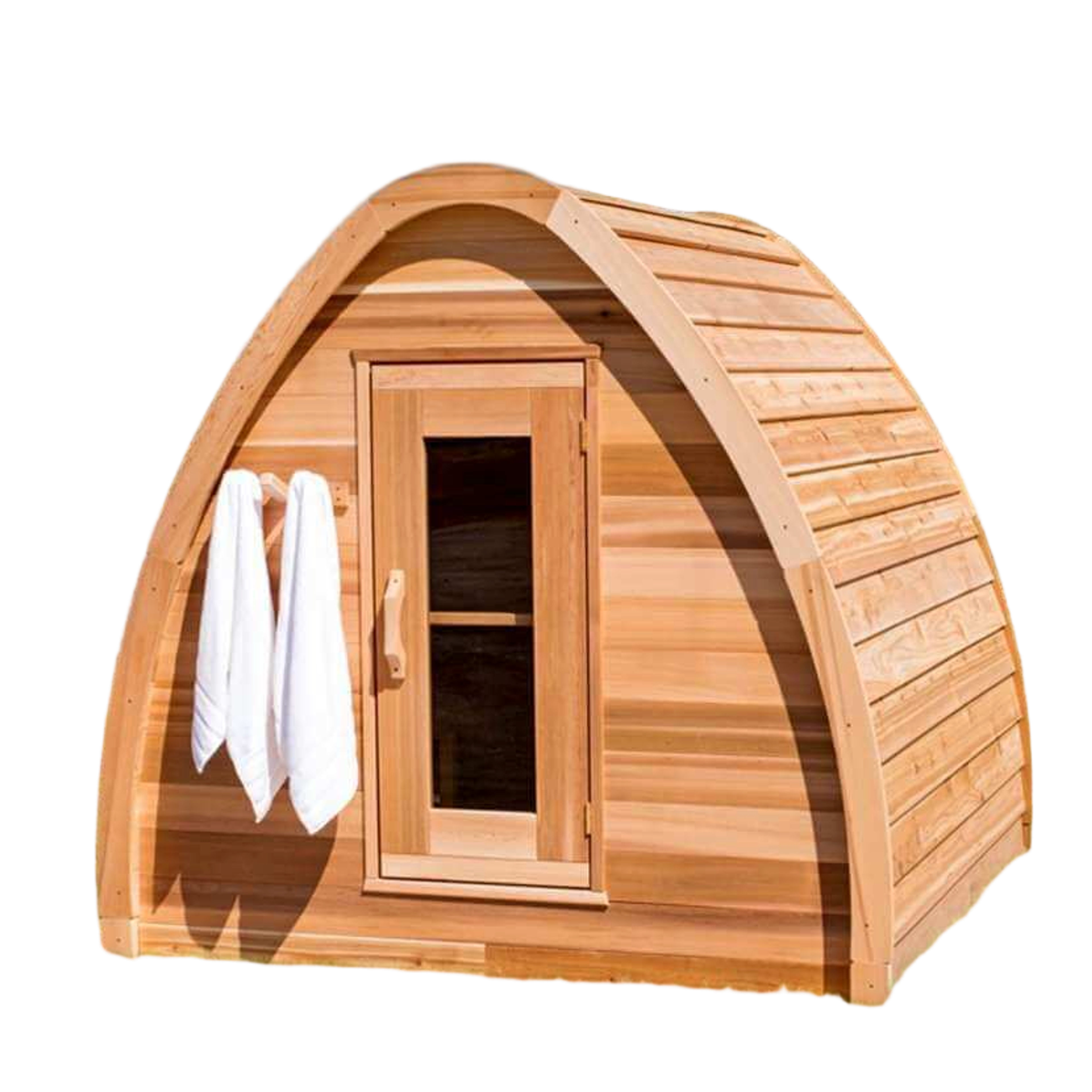 Mini Pod outdoor sauna on grass lawn