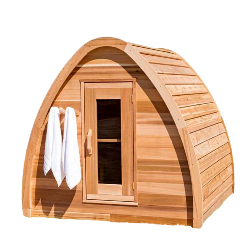 Mini Pod outdoor sauna on grass lawn