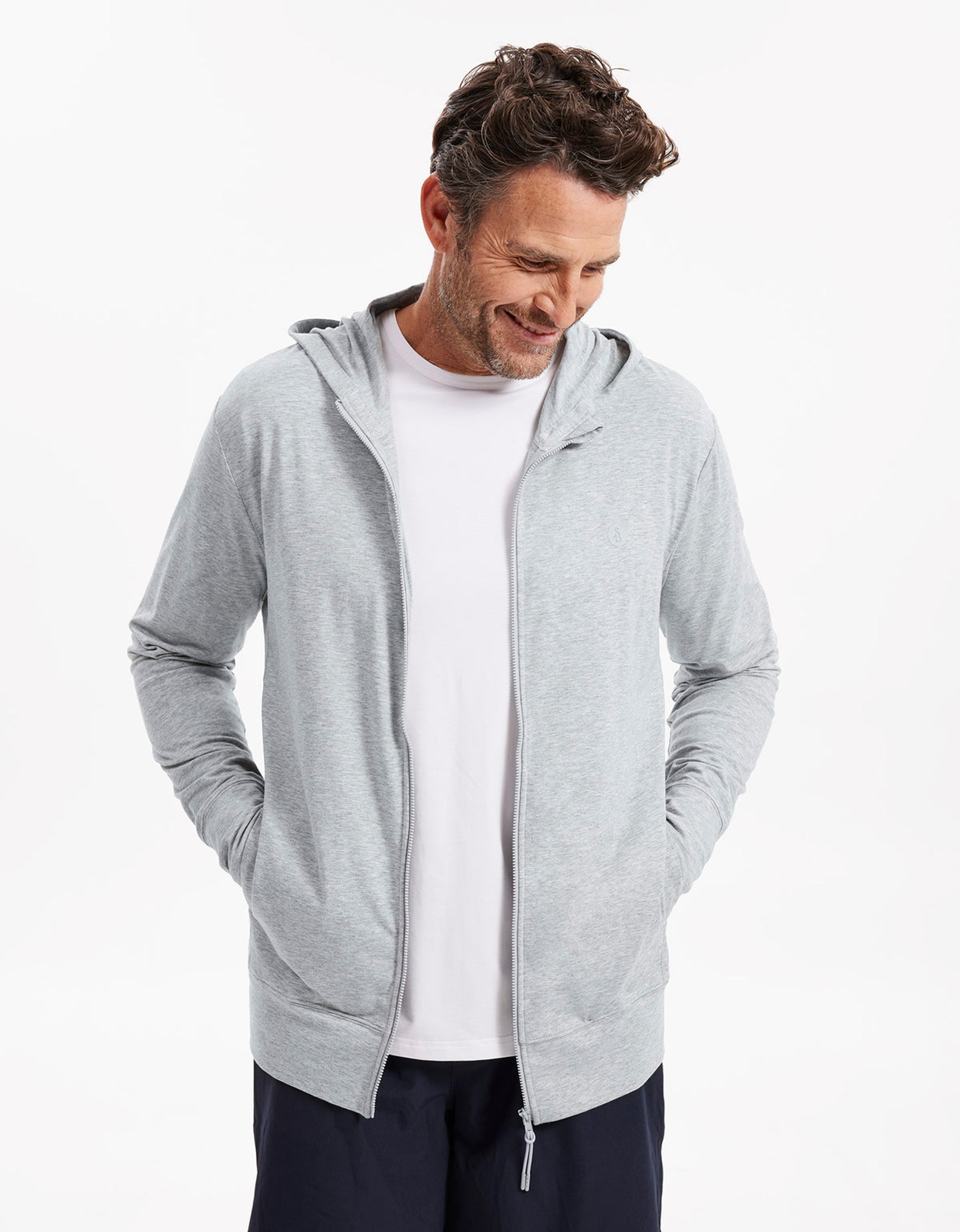Summer Essential Hooded Zip Top UPF 50+ in Light Grey Marle
