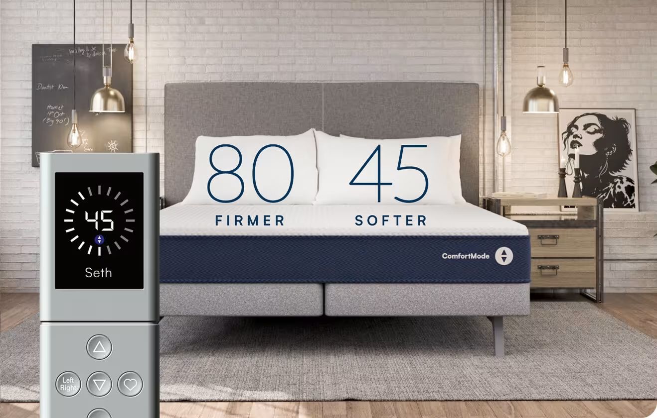 Sleep Number bed showing a firm side and a soft side