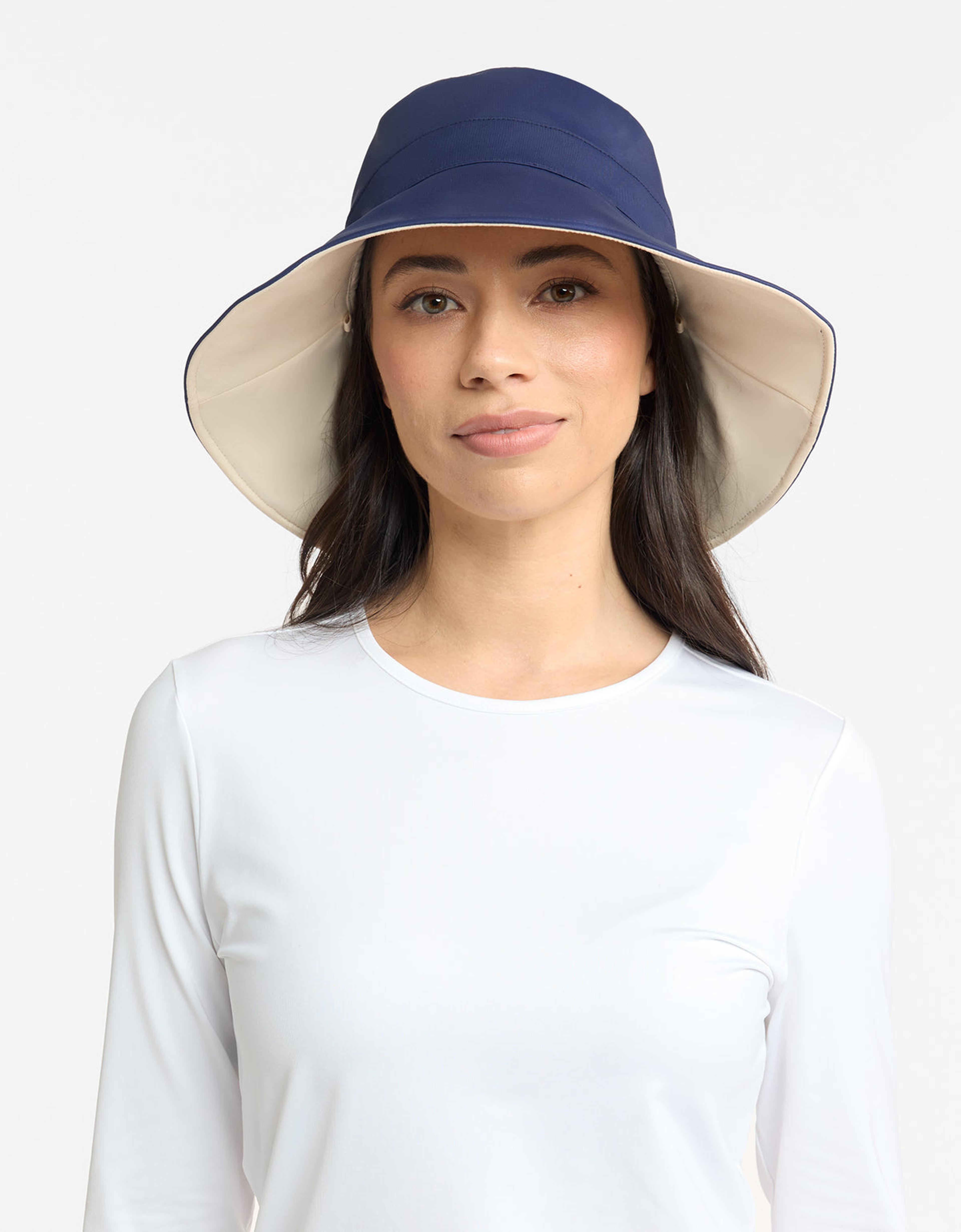 Wide Brim Beach Hat UPF 50+ in Navy / Beige