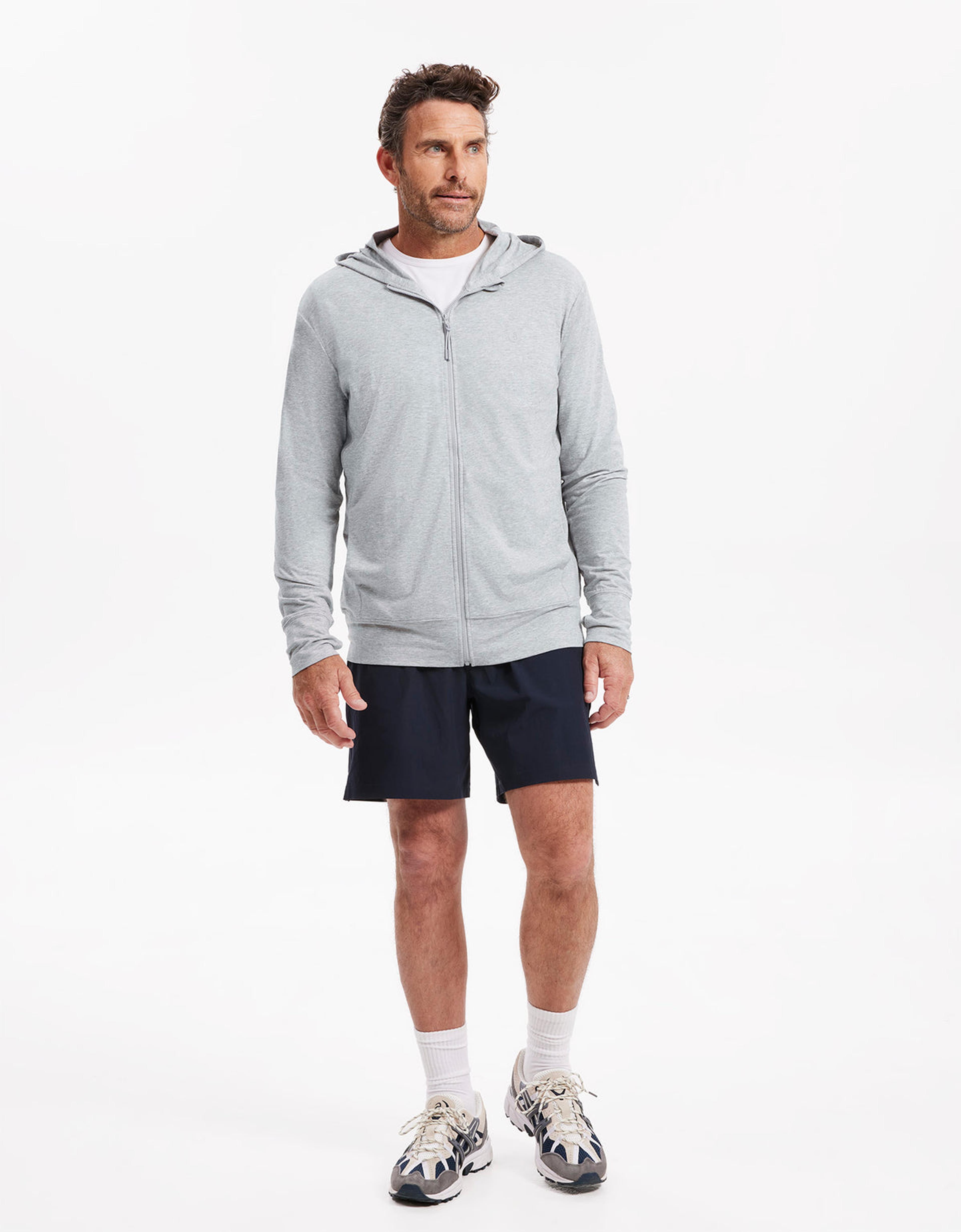 Summer Essential Hooded Zip Top UPF 50+ in Light Grey Marle