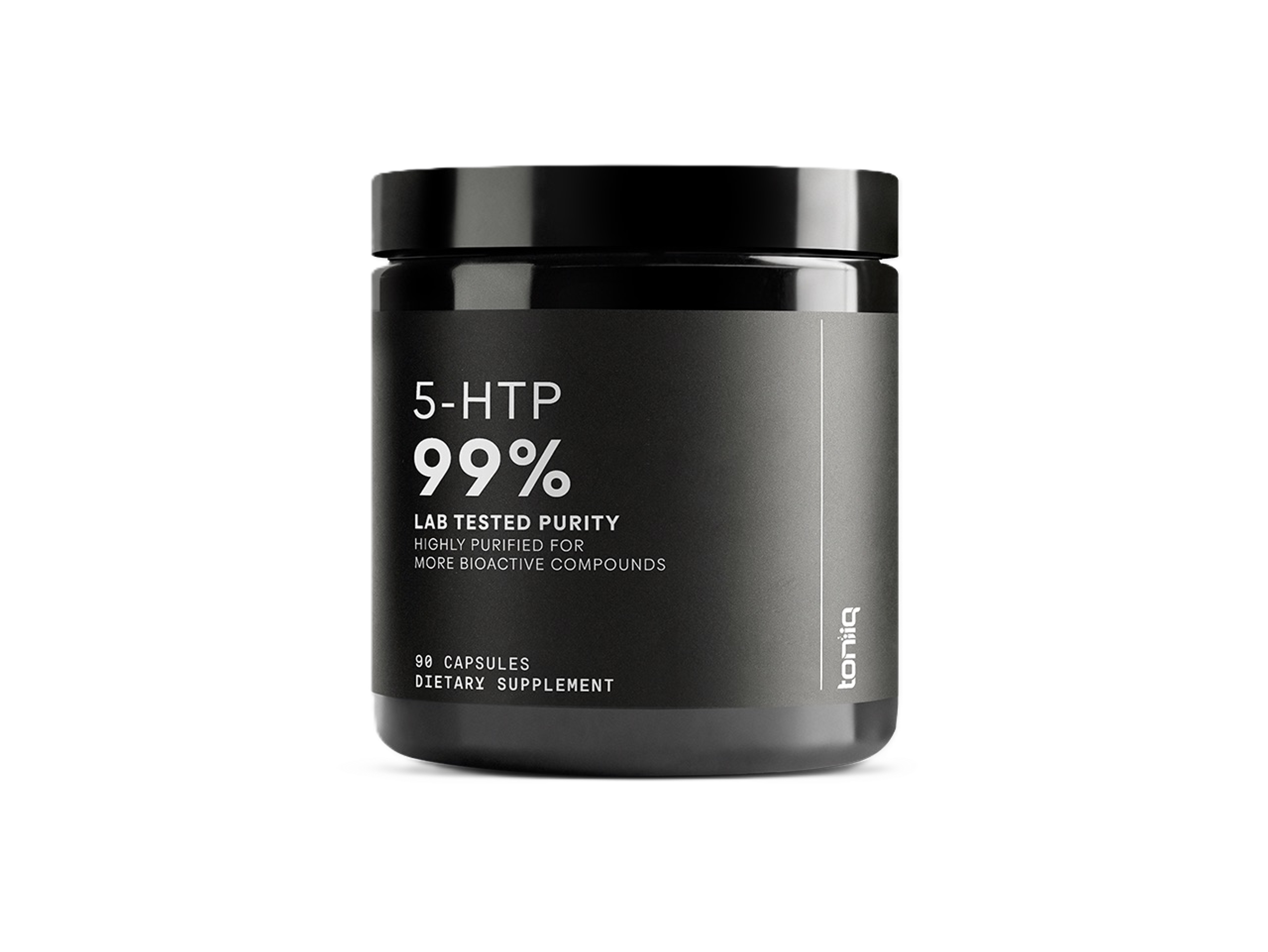 Black Toniiq 5-HTP 99% Lab Tested Purity dietary supplement jar.