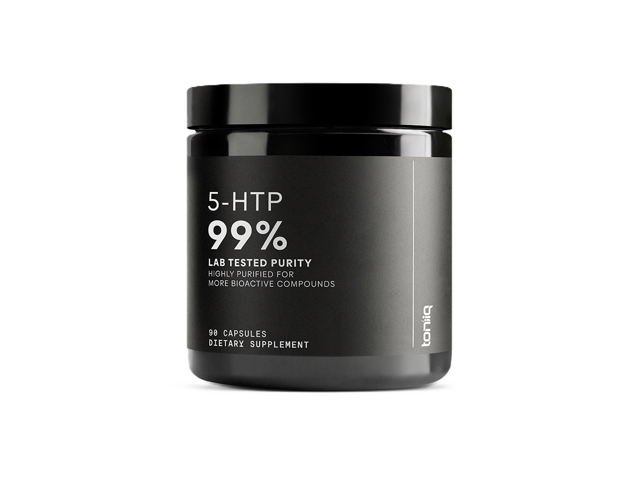 Black Toniiq 5-HTP 99% Lab Tested Purity dietary supplement jar.