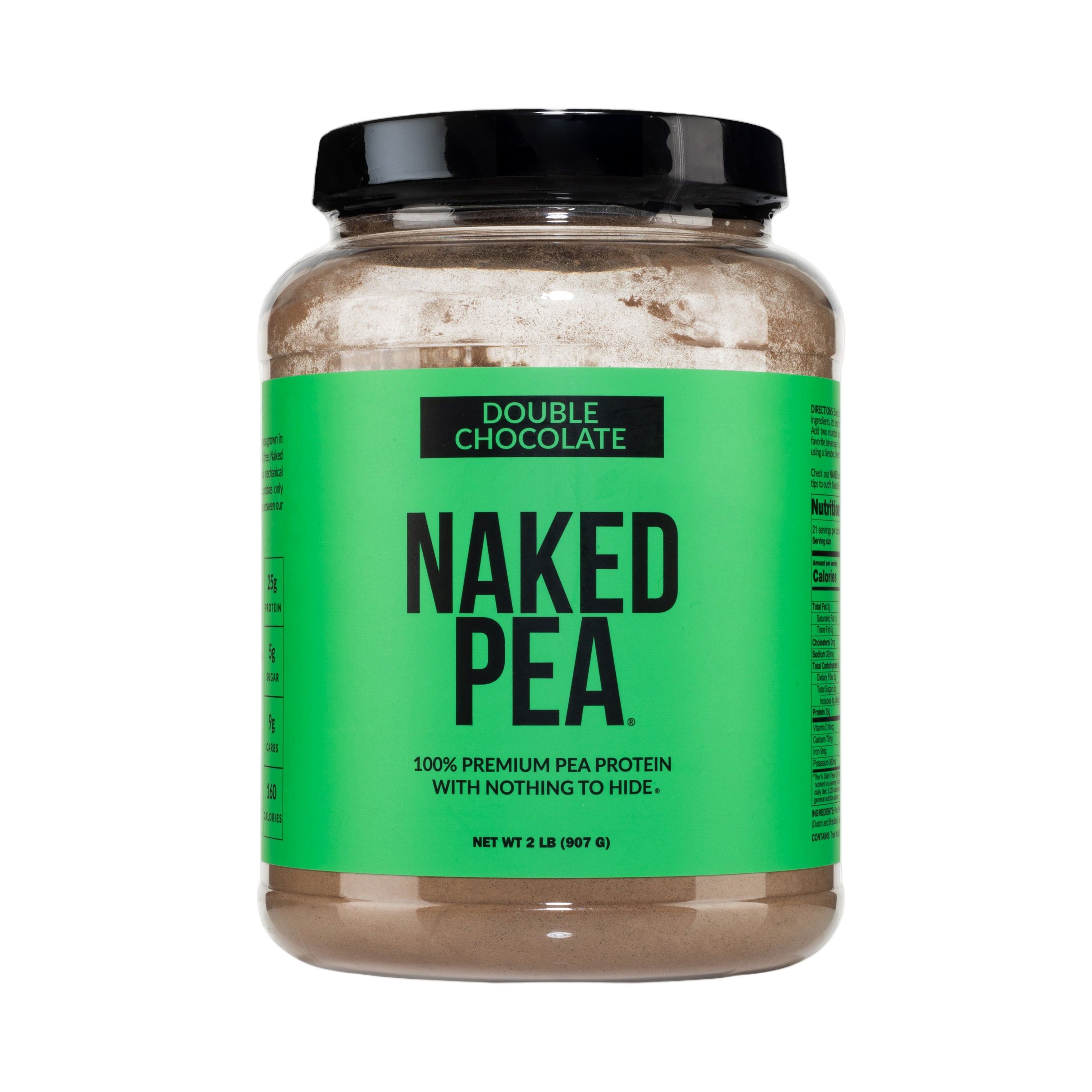 Tub of Naked Pea Double Chocolate Protein Powder, 2 pound size