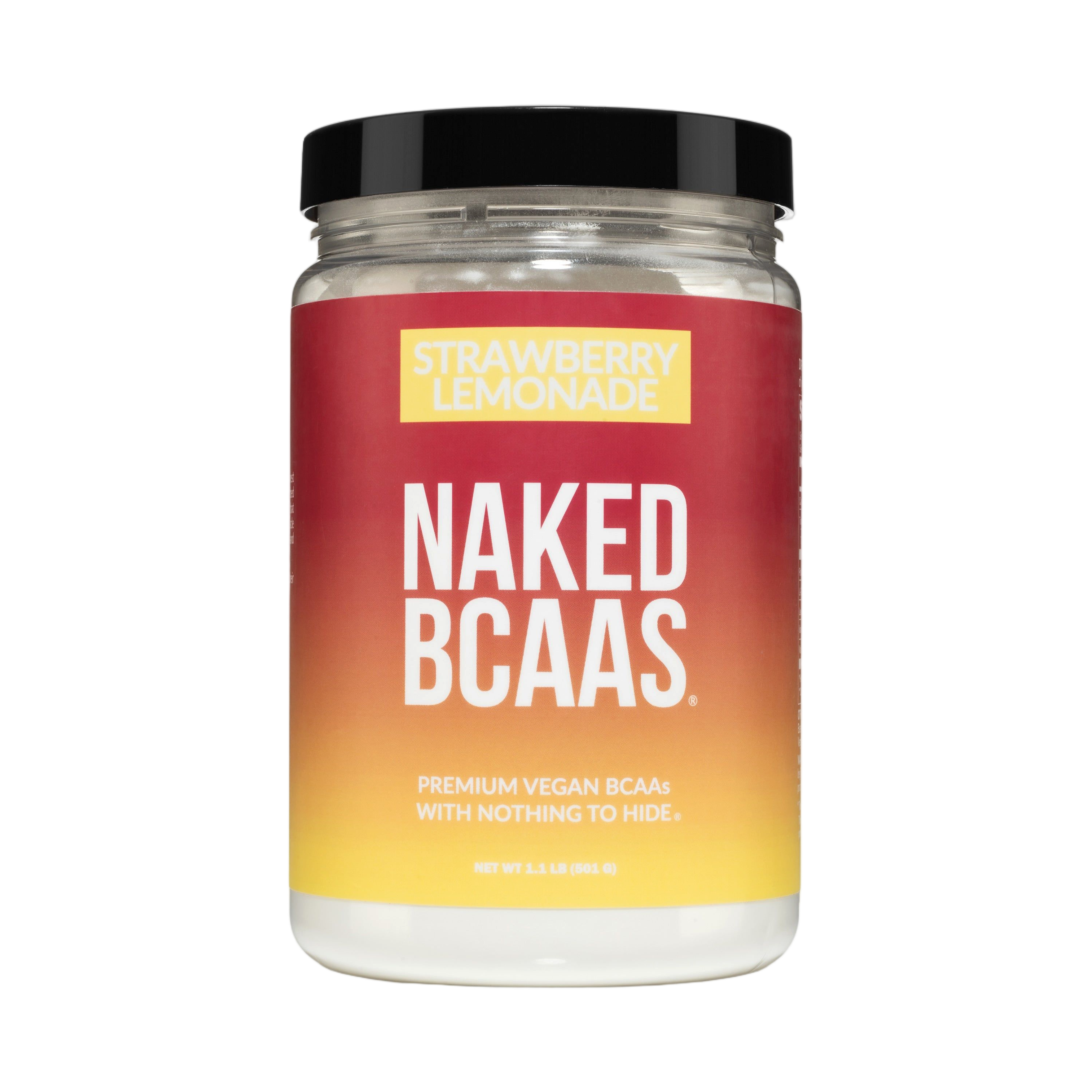 Tub of Naked BCAA Strawberry Lemonade powder