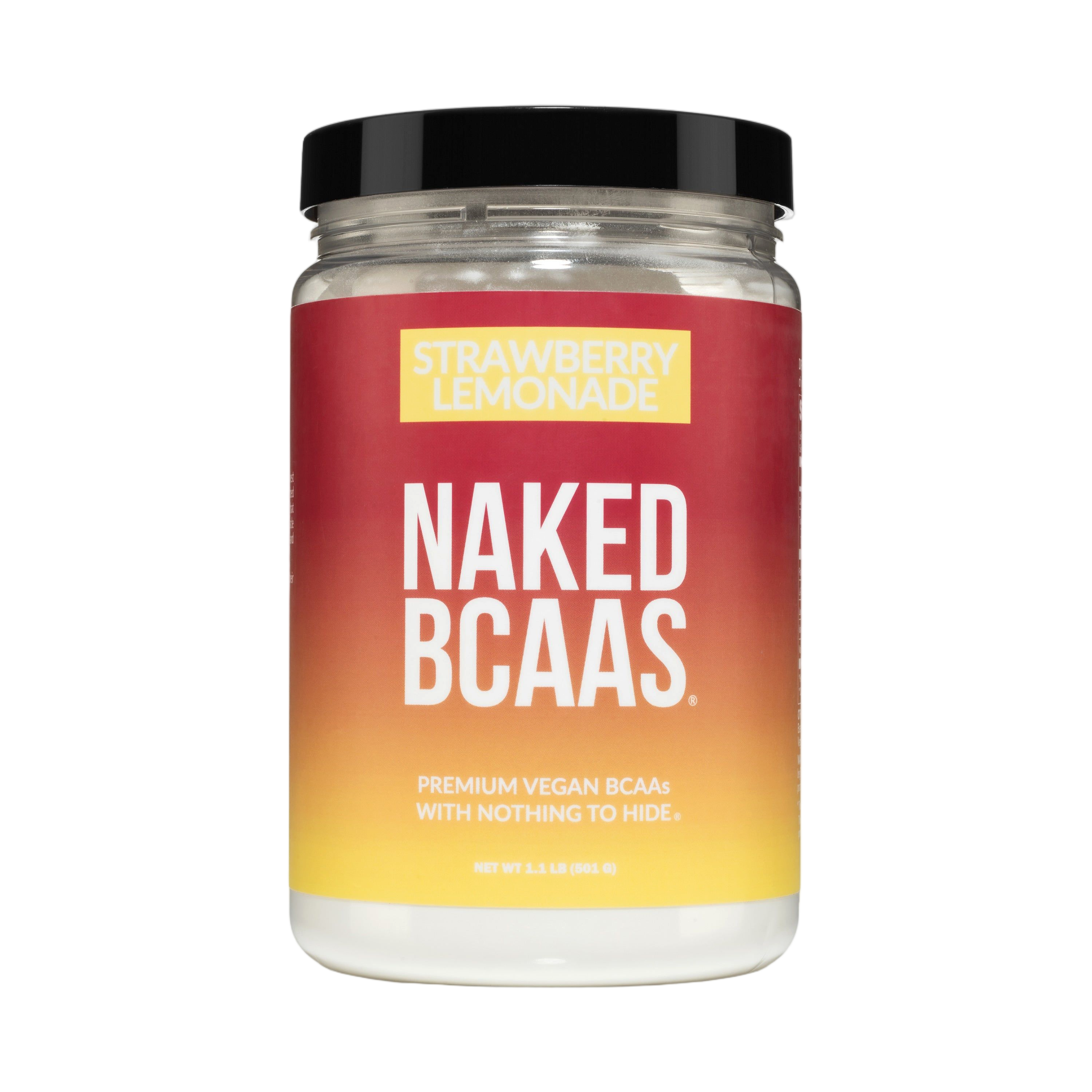 Tub of Naked BCAA Strawberry Lemonade powder