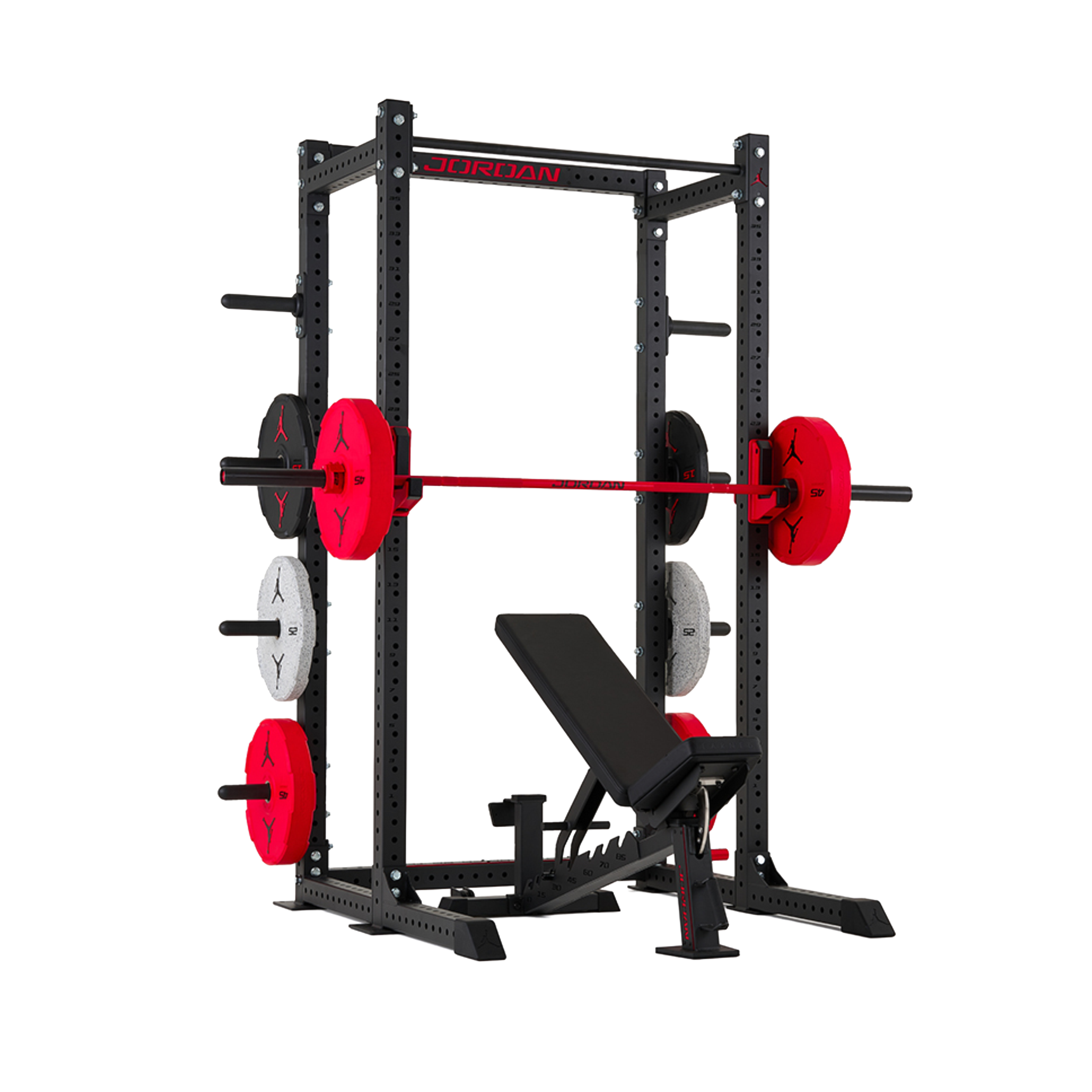 Half rack with adjustable bench home gym setup