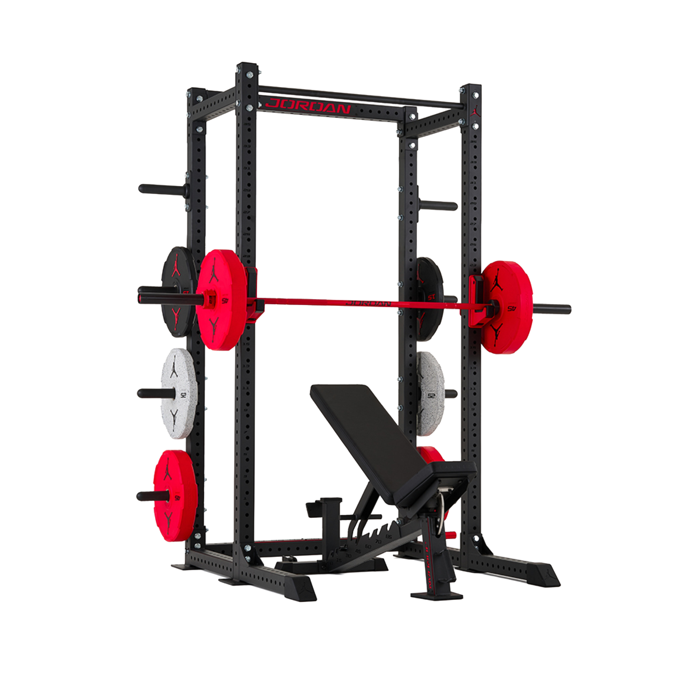 Half rack with adjustable bench home gym setup