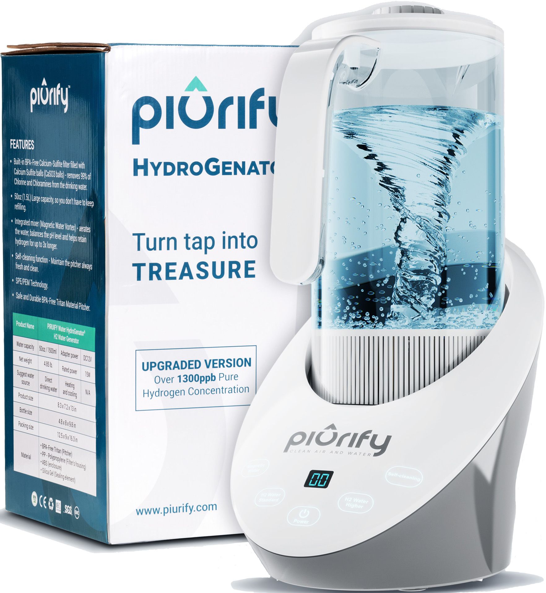 PIURIFY PIURIFY Hydrogen Water Pitcher - HSA/FSA Eligible | Truemed